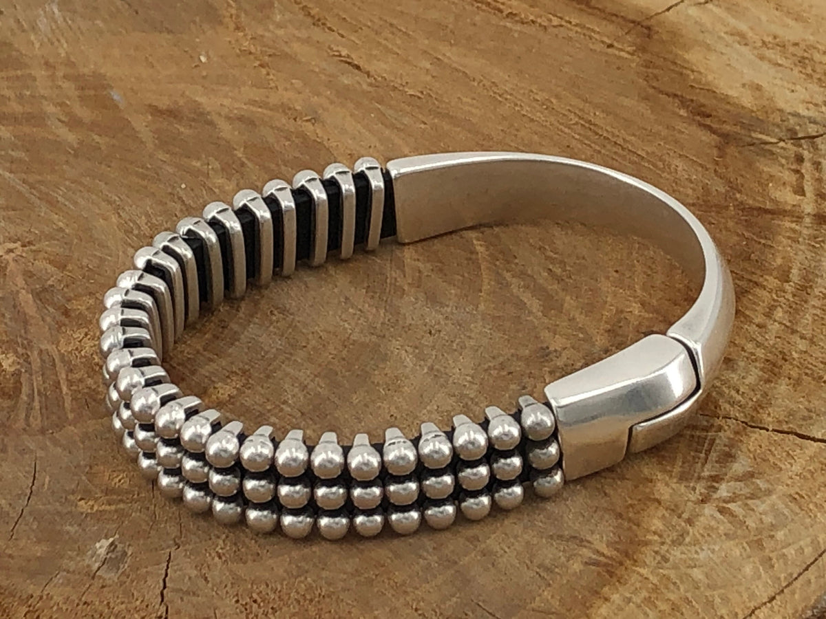 Industrial Chunky Leather & Metal Bracelet for Men — Magnetic Clasp — Bold Handmade Kukuri Jewelry