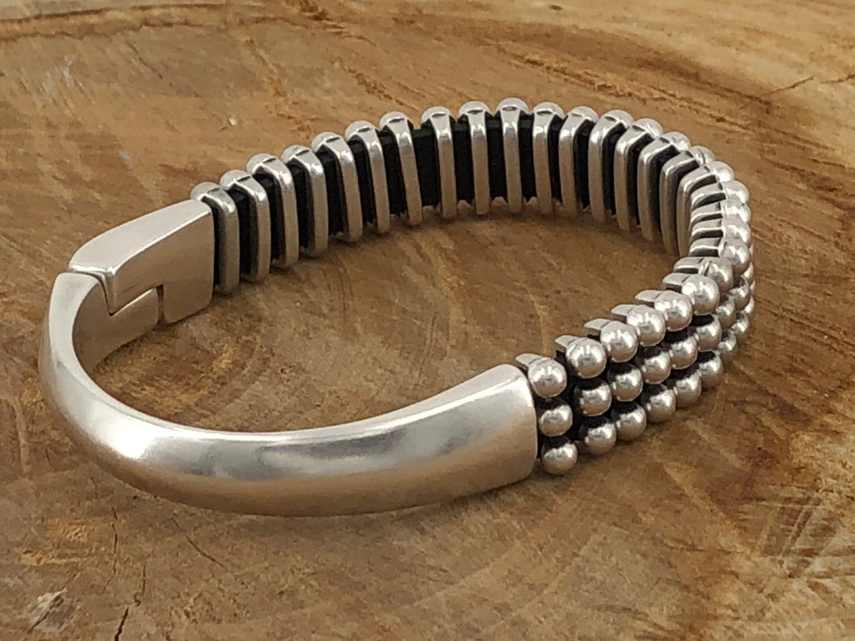 Industrial Chunky Leather & Metal Bracelet for Men — Magnetic Clasp — Bold Handmade Kukuri Jewelry