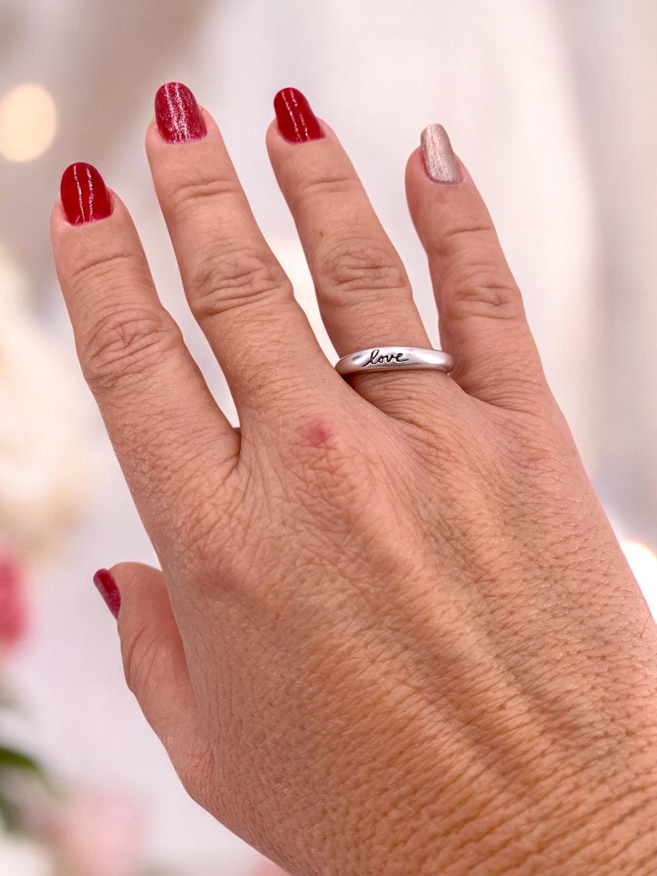 Engraved 'Love' open Band (24k Gold or Silver Plated) - Adjustable Stacking Ring, boho jewelry