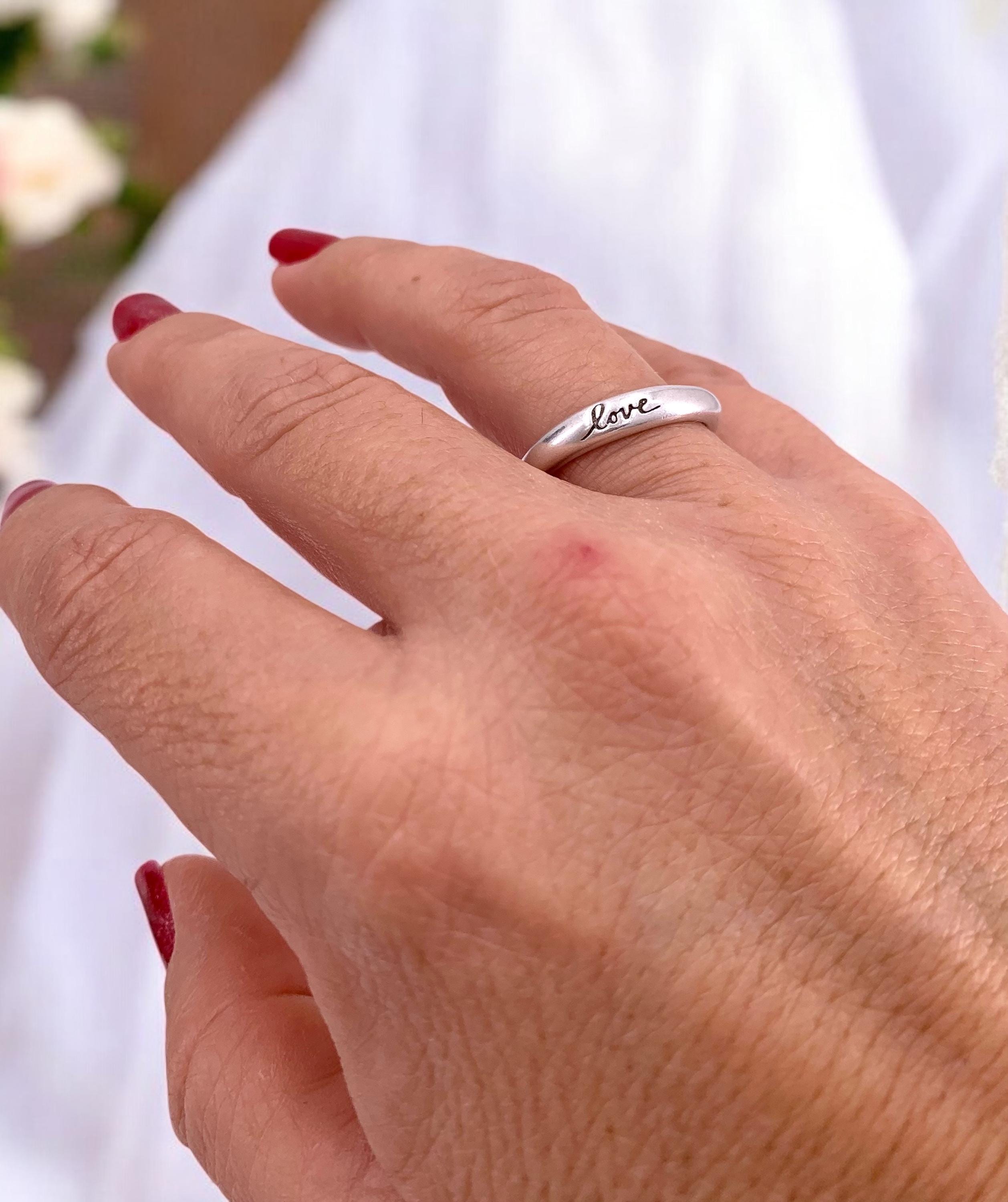 Engraved 'Love' open Band (24k Gold or Silver Plated) - Adjustable Stacking Ring, boho jewelry