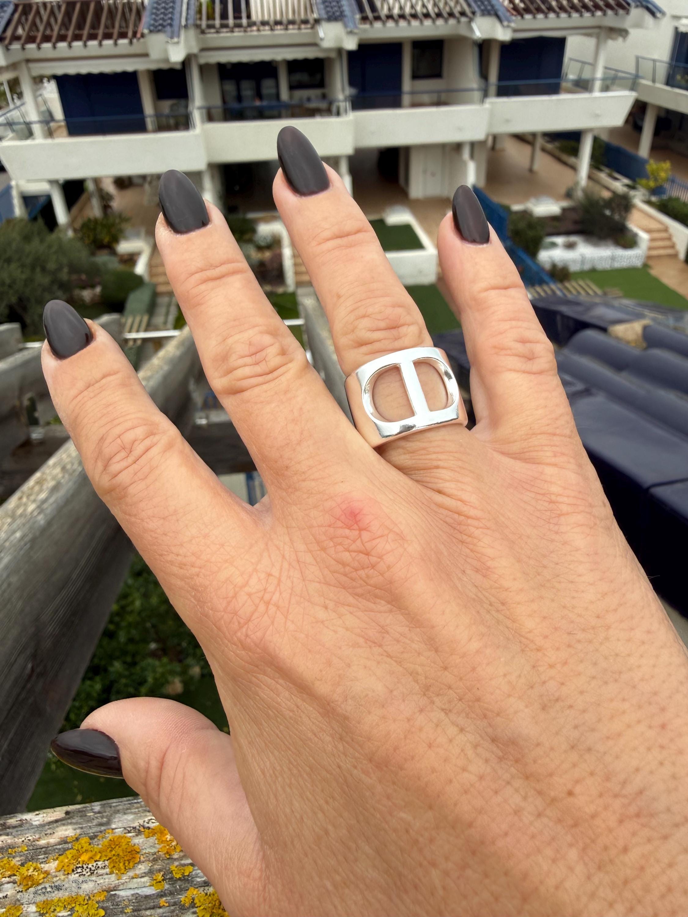 Chunky bold geometric ring silver plated unisex modern jewelry