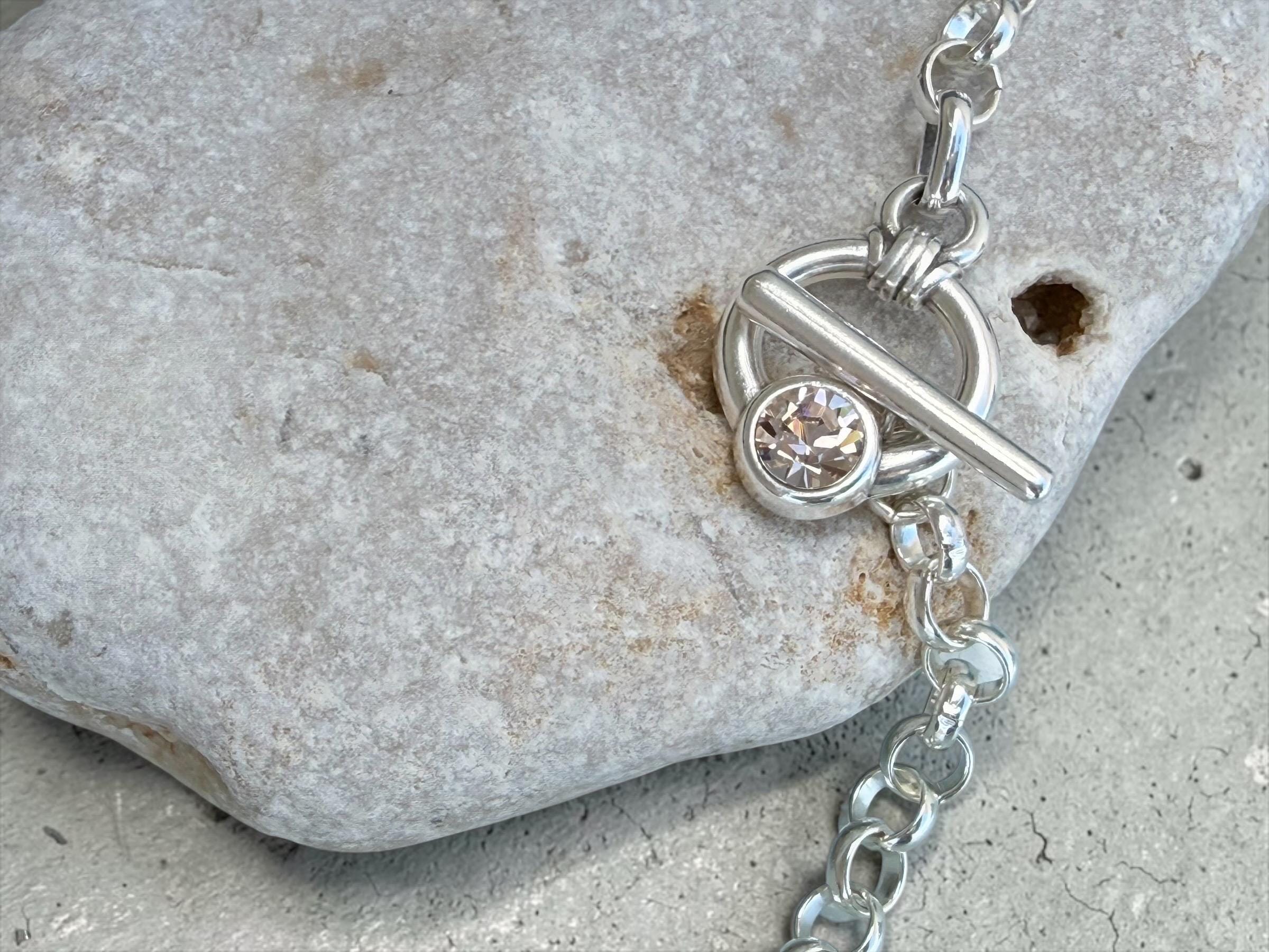 Chunky chain toggle clasp necklace with Swarovski accent- silver bold choker - edgy jewelry- Kukuri jewelry