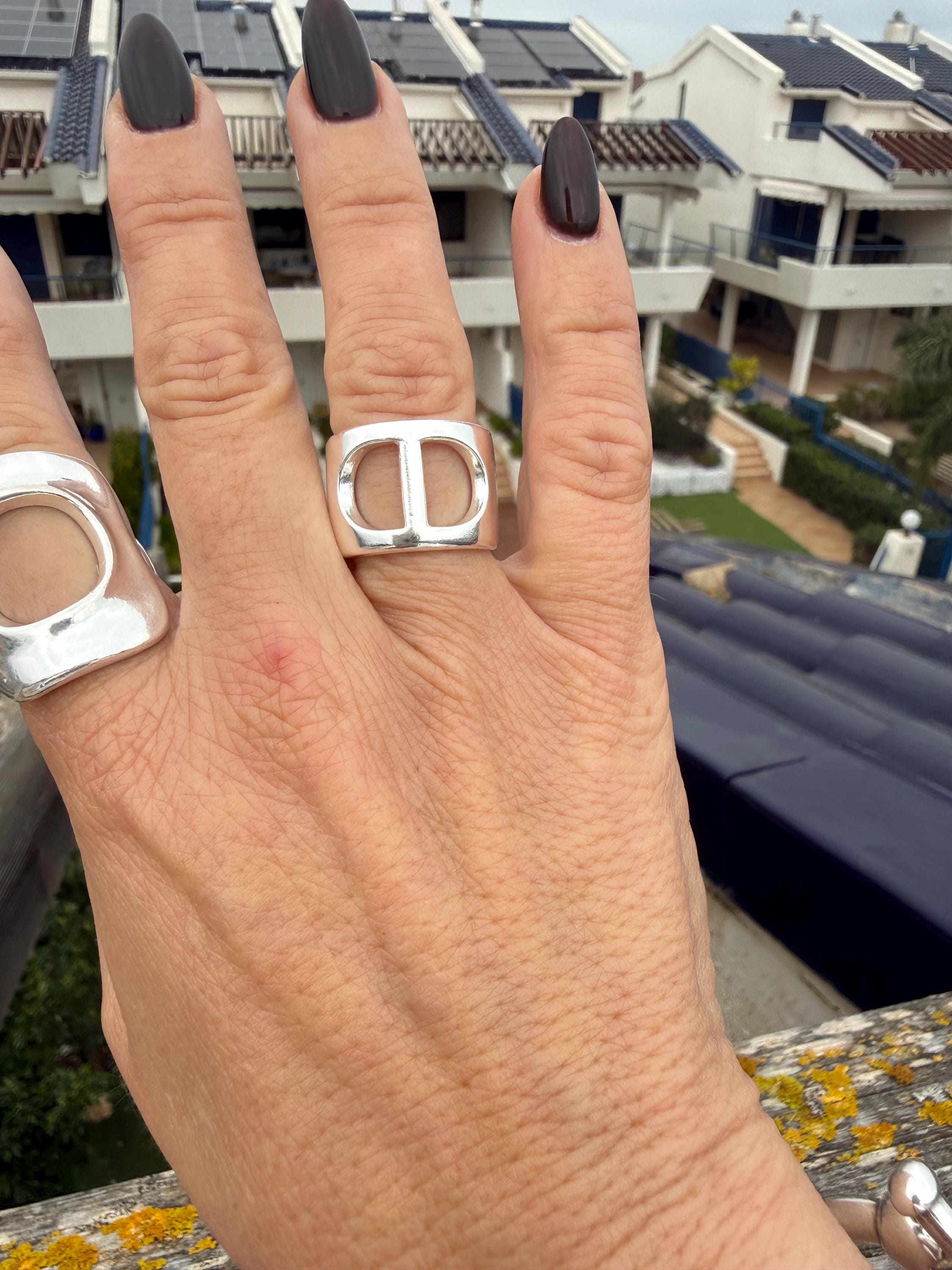Chunky bold geometric ring silver plated unisex modern jewelry
