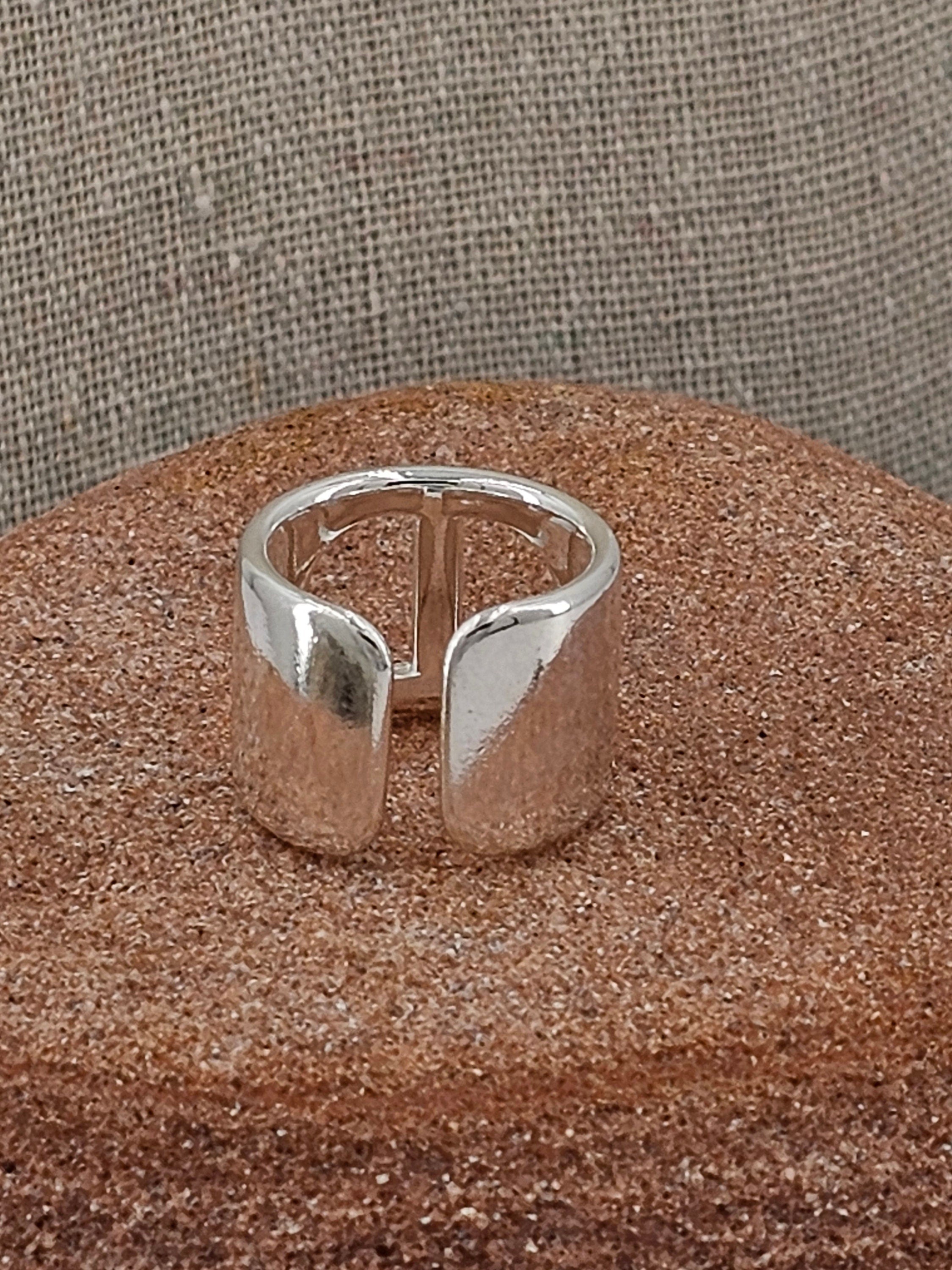 Chunky bold geometric ring silver plated unisex modern jewelry