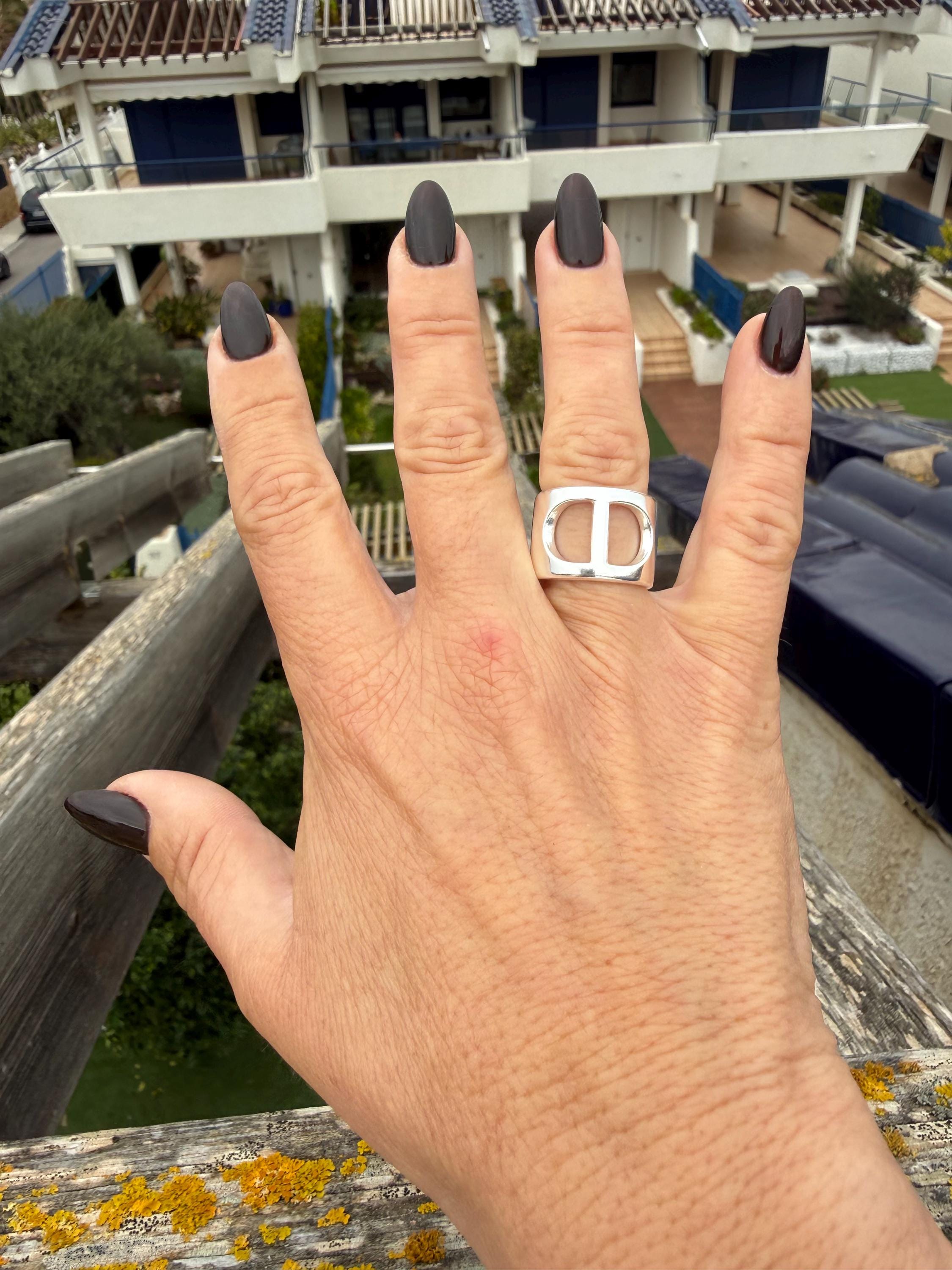 Chunky bold geometric ring silver plated unisex modern jewelry