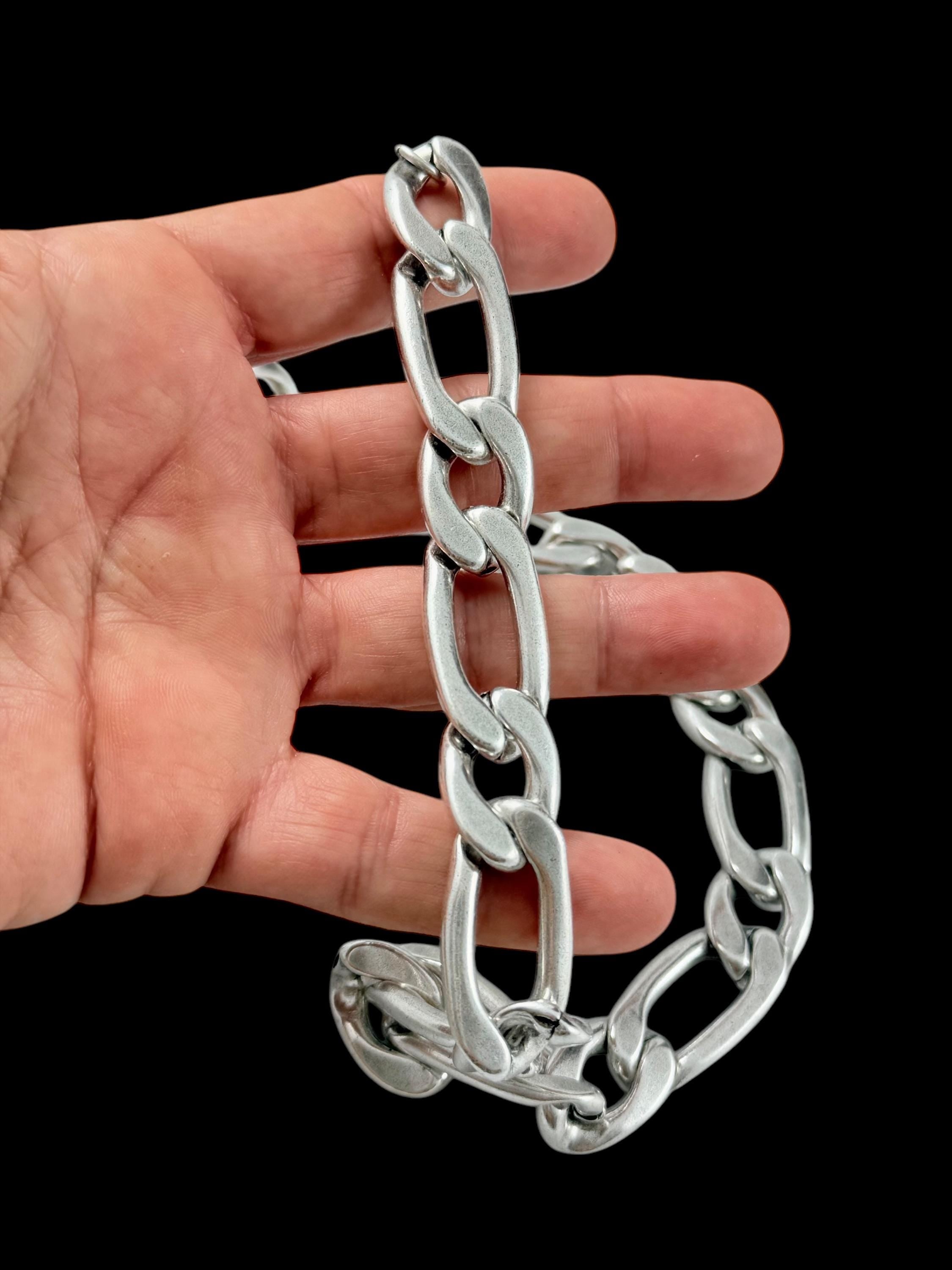 Chunky silver plated Cuban curb chain necklace for men, rock style masculine jewelry