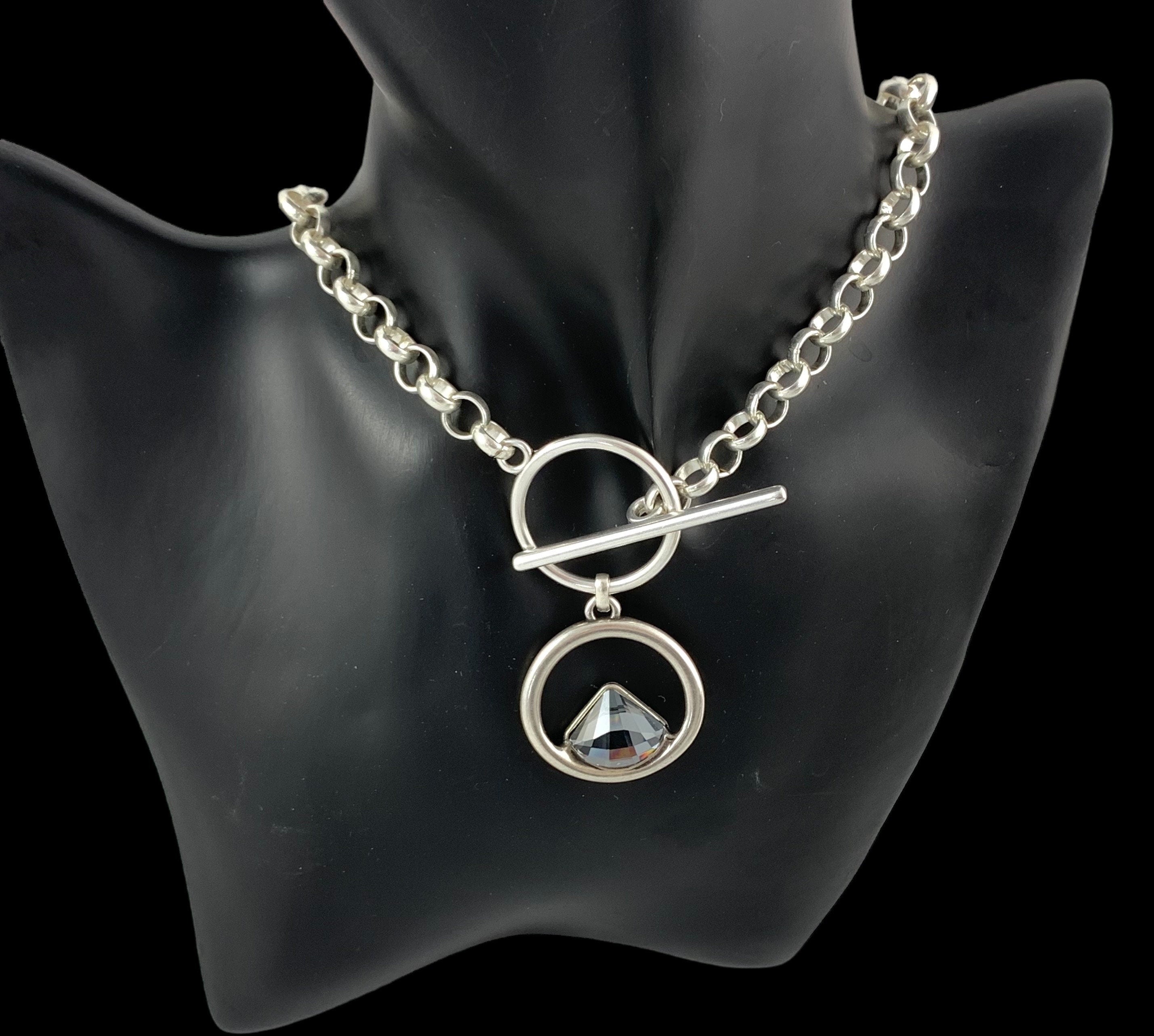 Swarovski statement pendant chunky silver chain toggle necklace, handmade