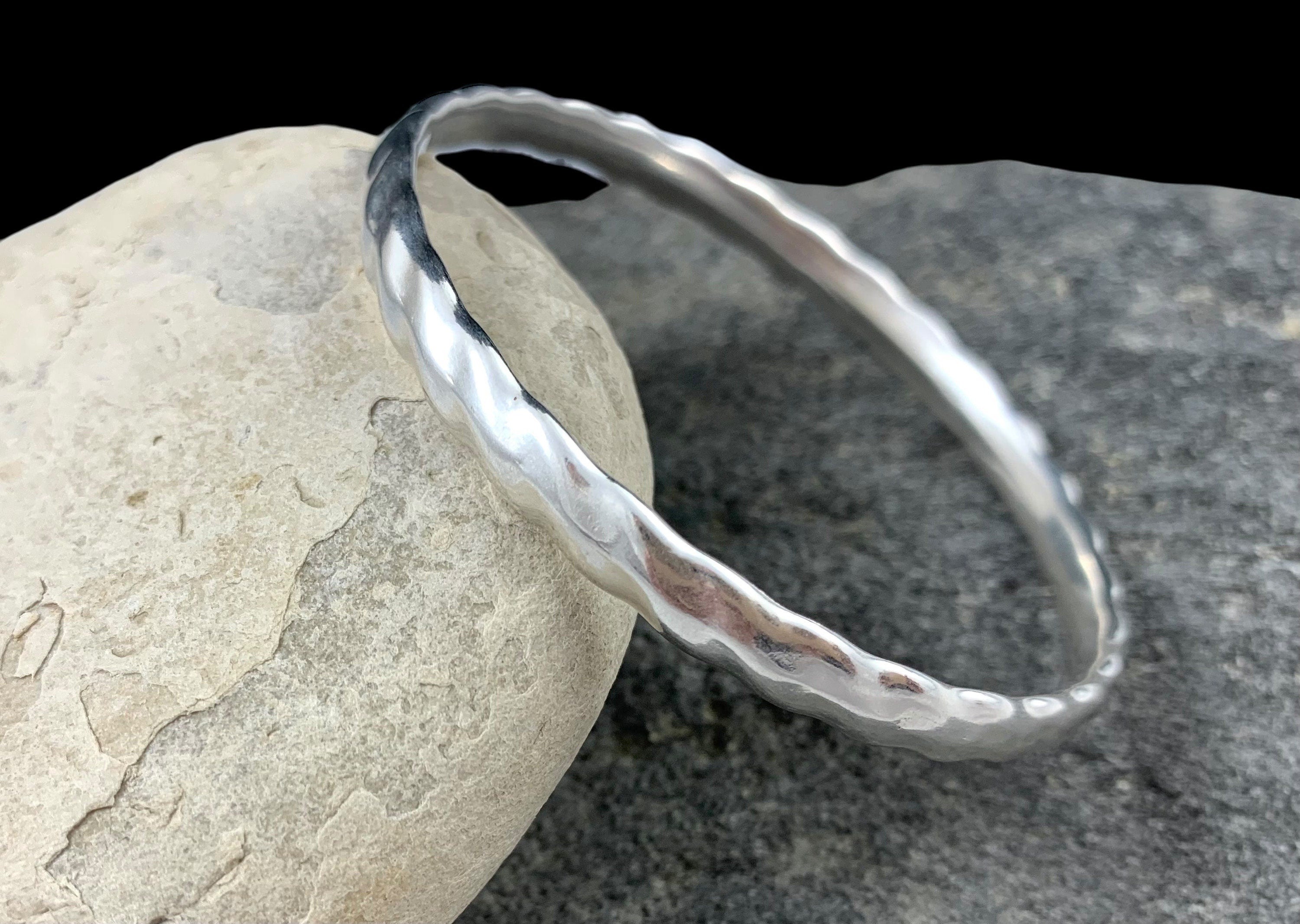 Sterling silver plated hammered bangle, stackable cuff bracelet
