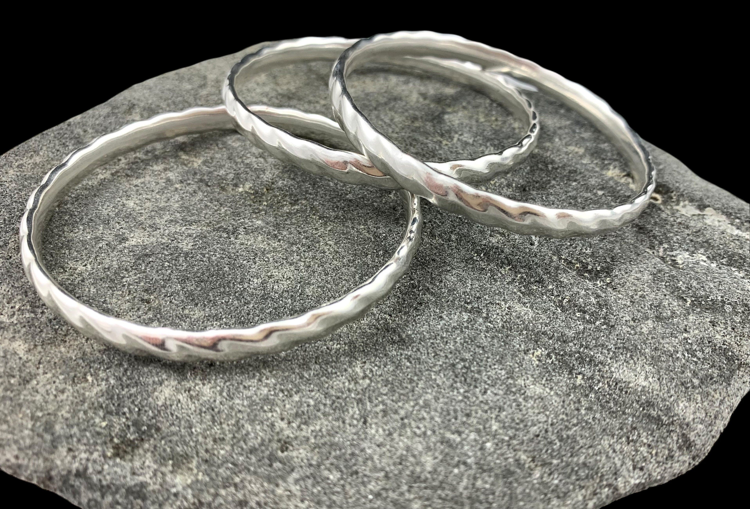Sterling silver plated hammered bangle, stackable cuff bracelet