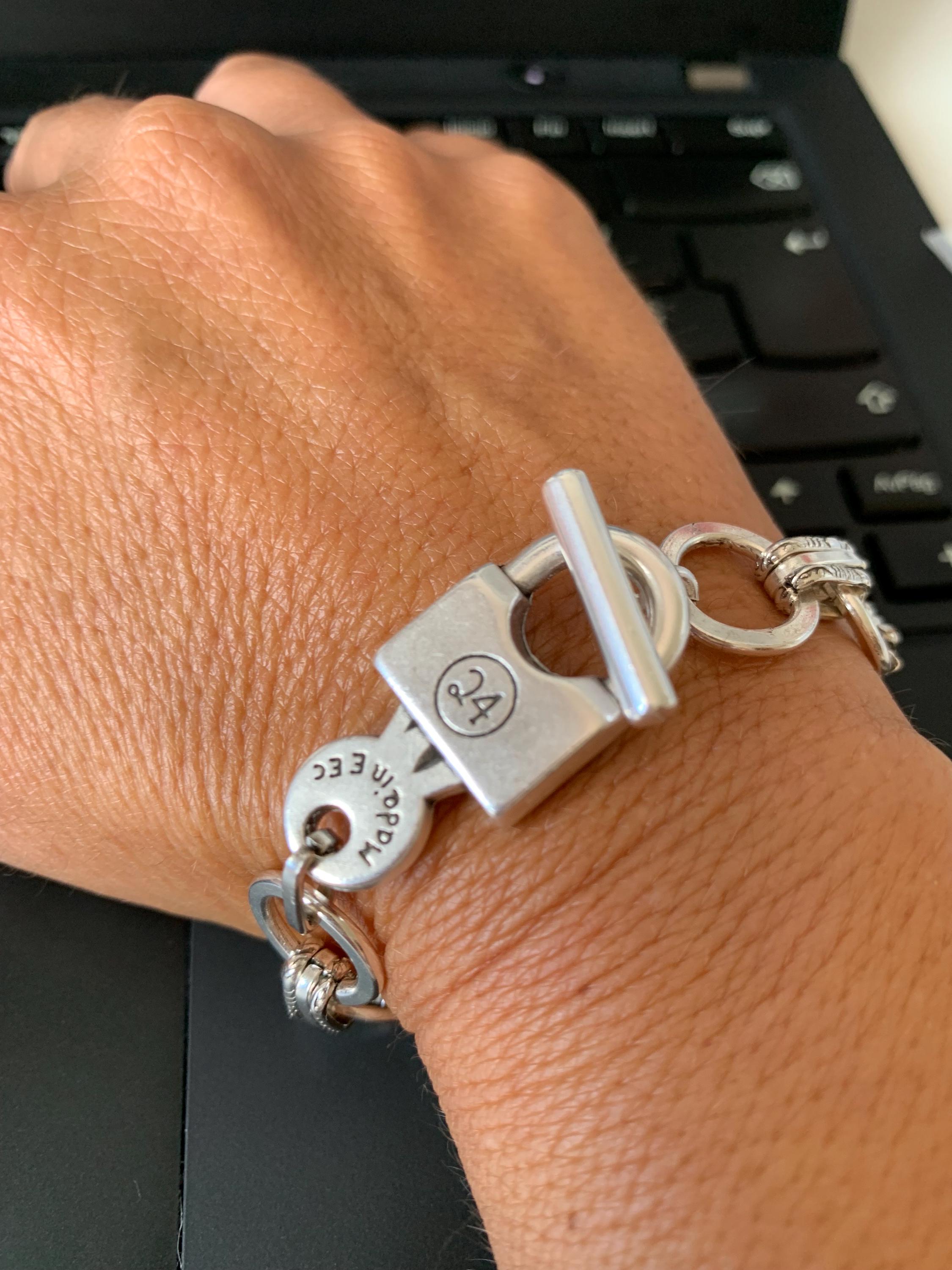 Silver plated chunky round chain padlok toggle clasp bracelet, bold cuff, handmade