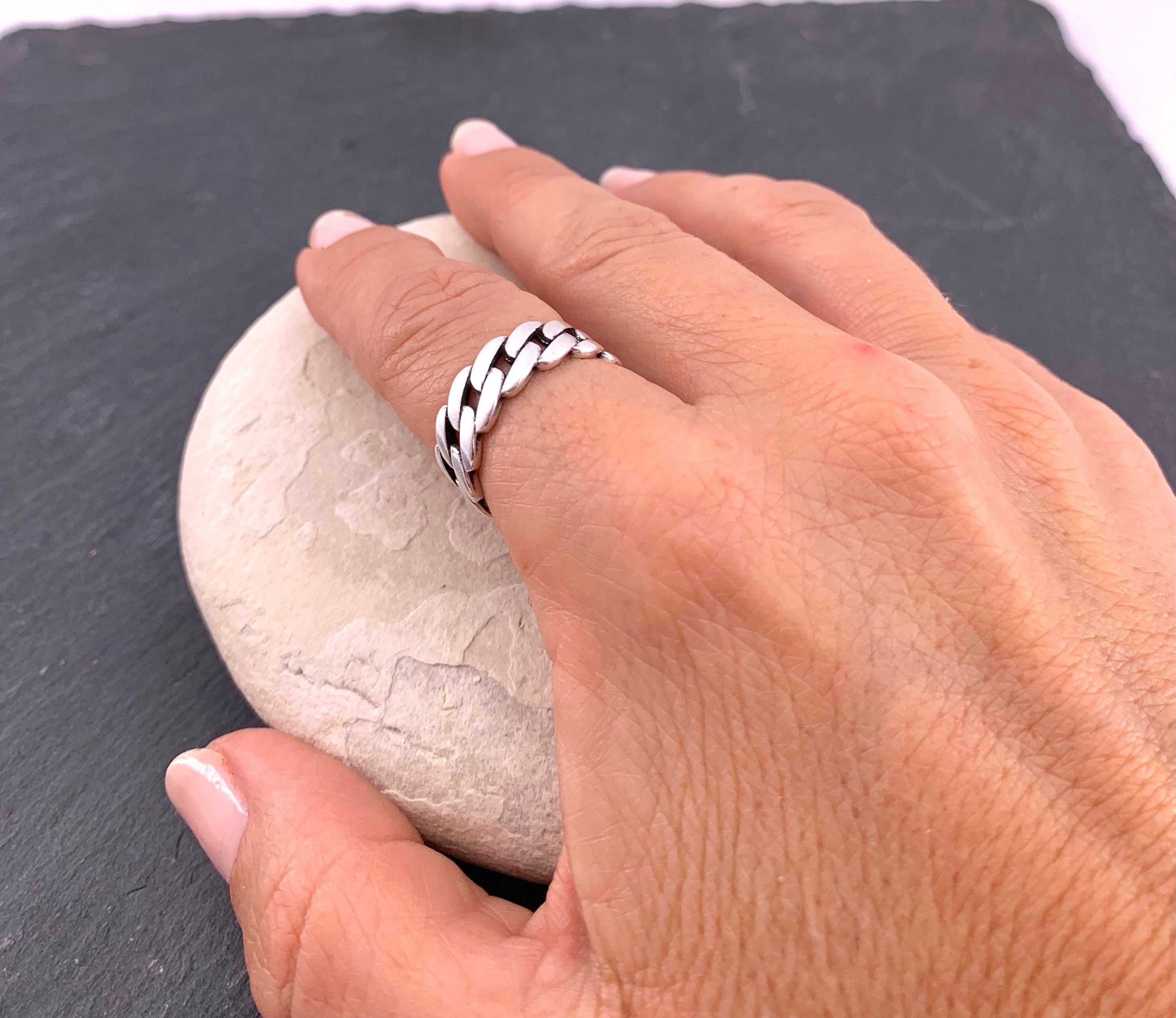 Chunky Silver plated Chain‑Style Ring, Bold Tribal Open Band, Unisex Jewelry