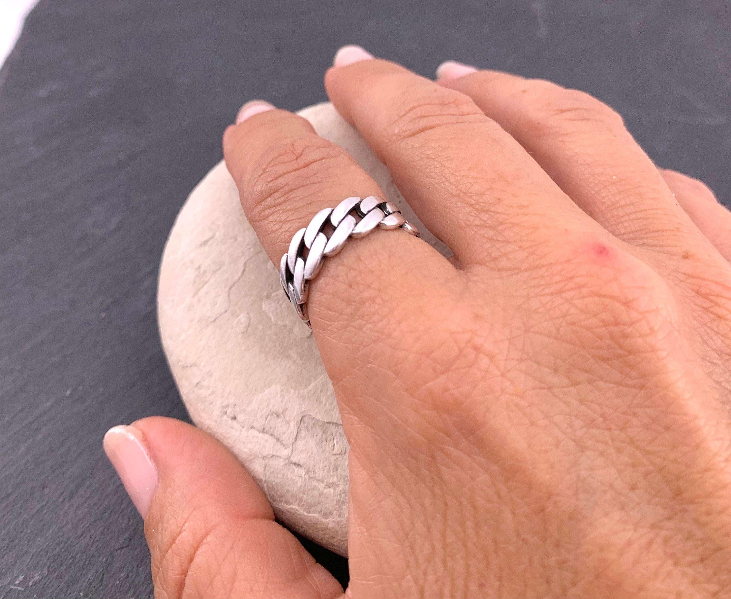 Chunky Silver plated Chain‑Style Ring, Bold Tribal Open Band, Unisex Jewelry