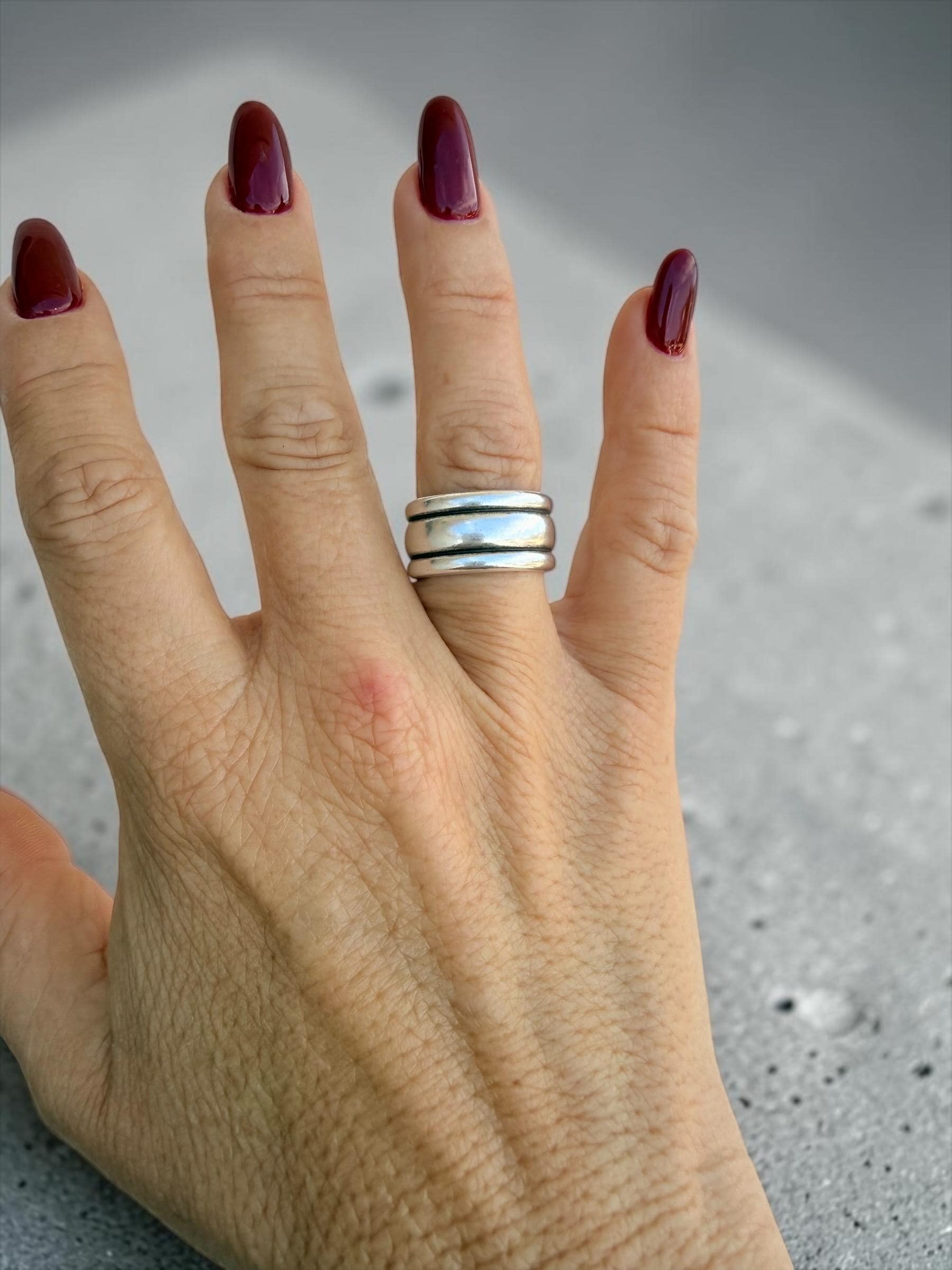 Wide and thick silver double band open eye-catching silver ring with modern style for men and women, unique gift for sister, chunky ring