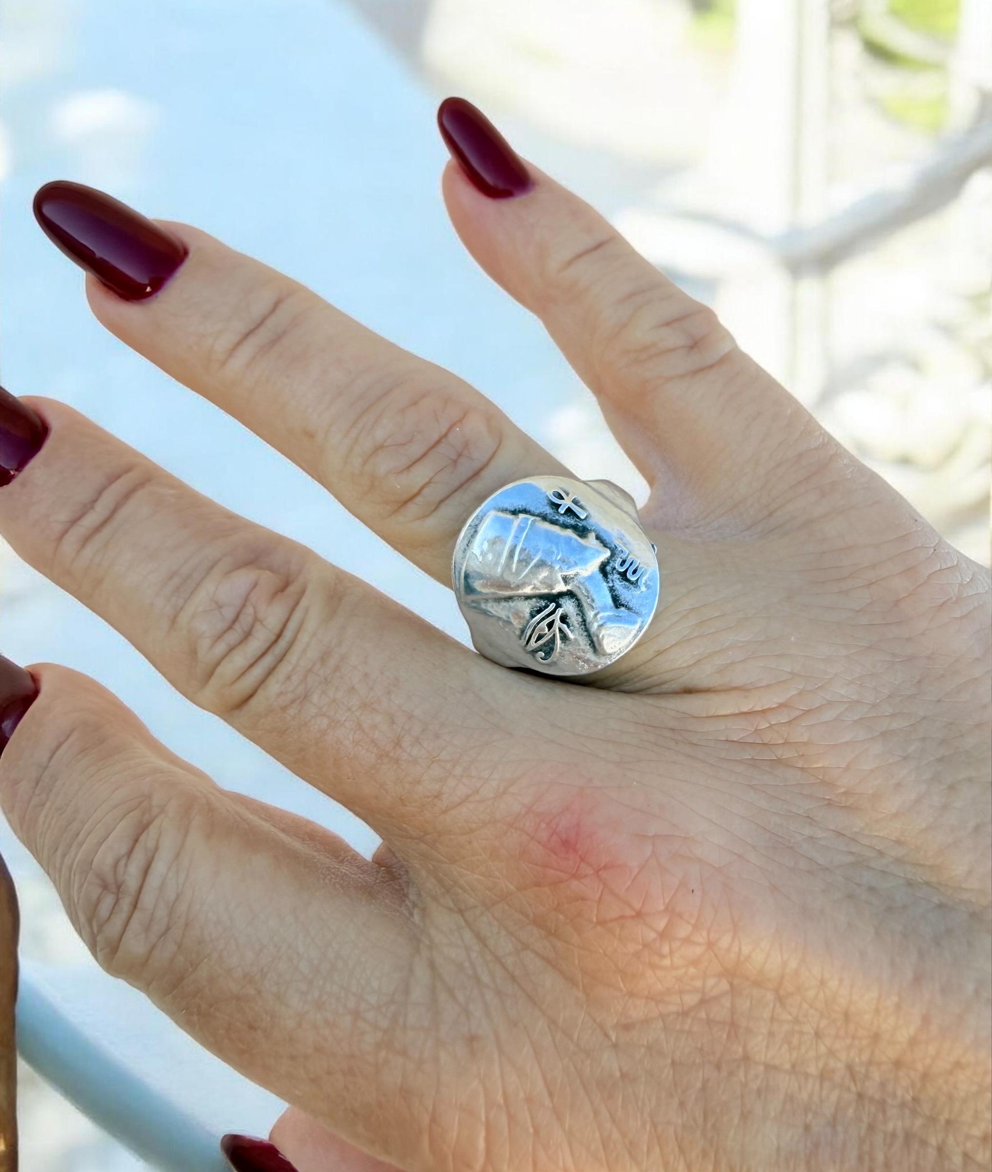 Adjustable Egyptian Ring: Silver Plated Brass Boho Statement Ring