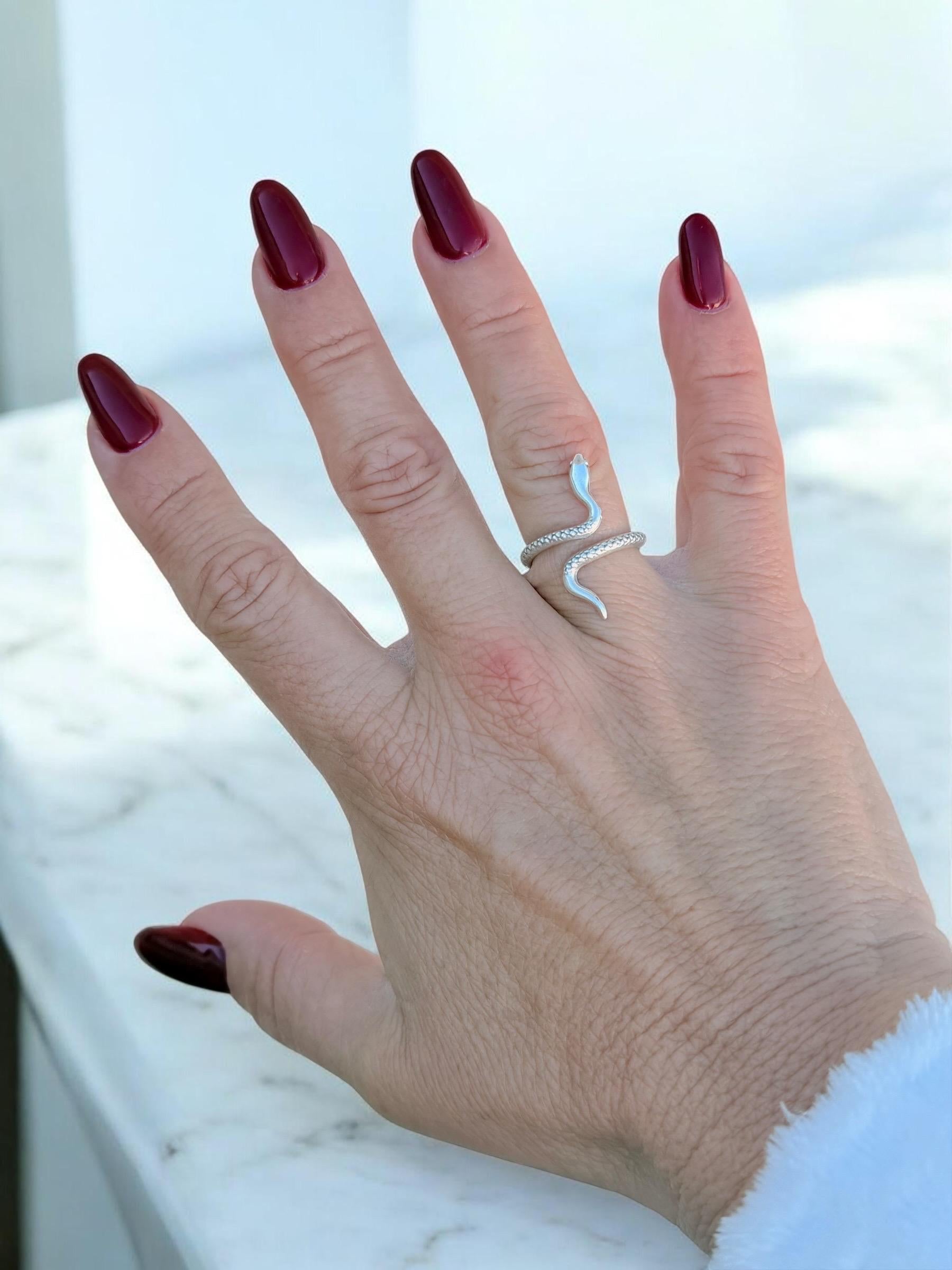 Snake Silver open adjustable ring, bohemian jewelry
