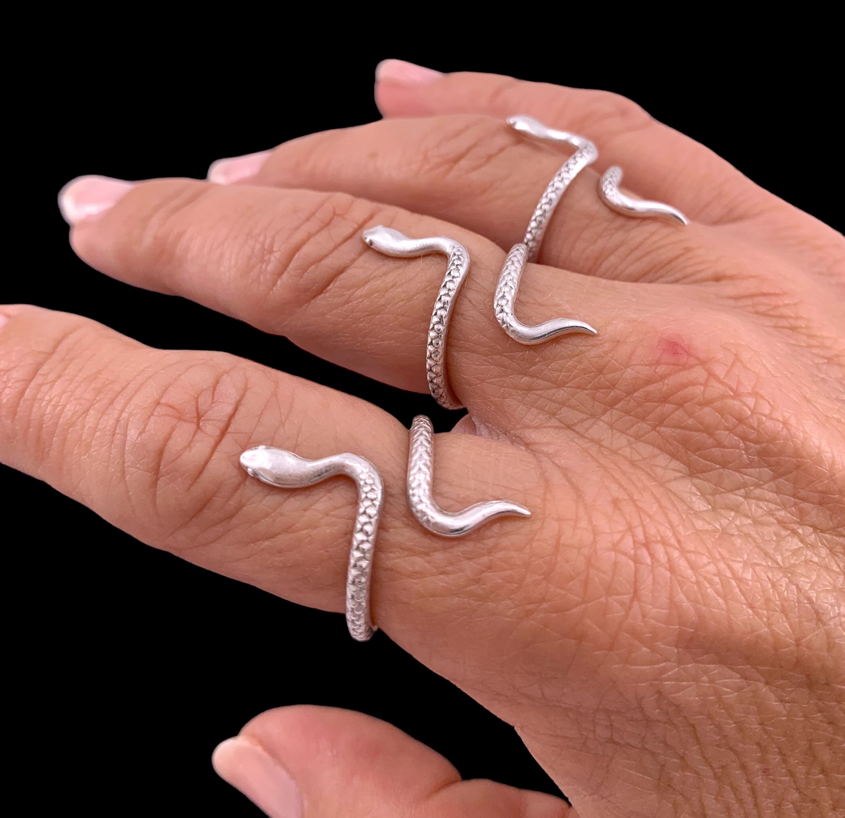 Snake Silver open adjustable ring, bohemian jewelry