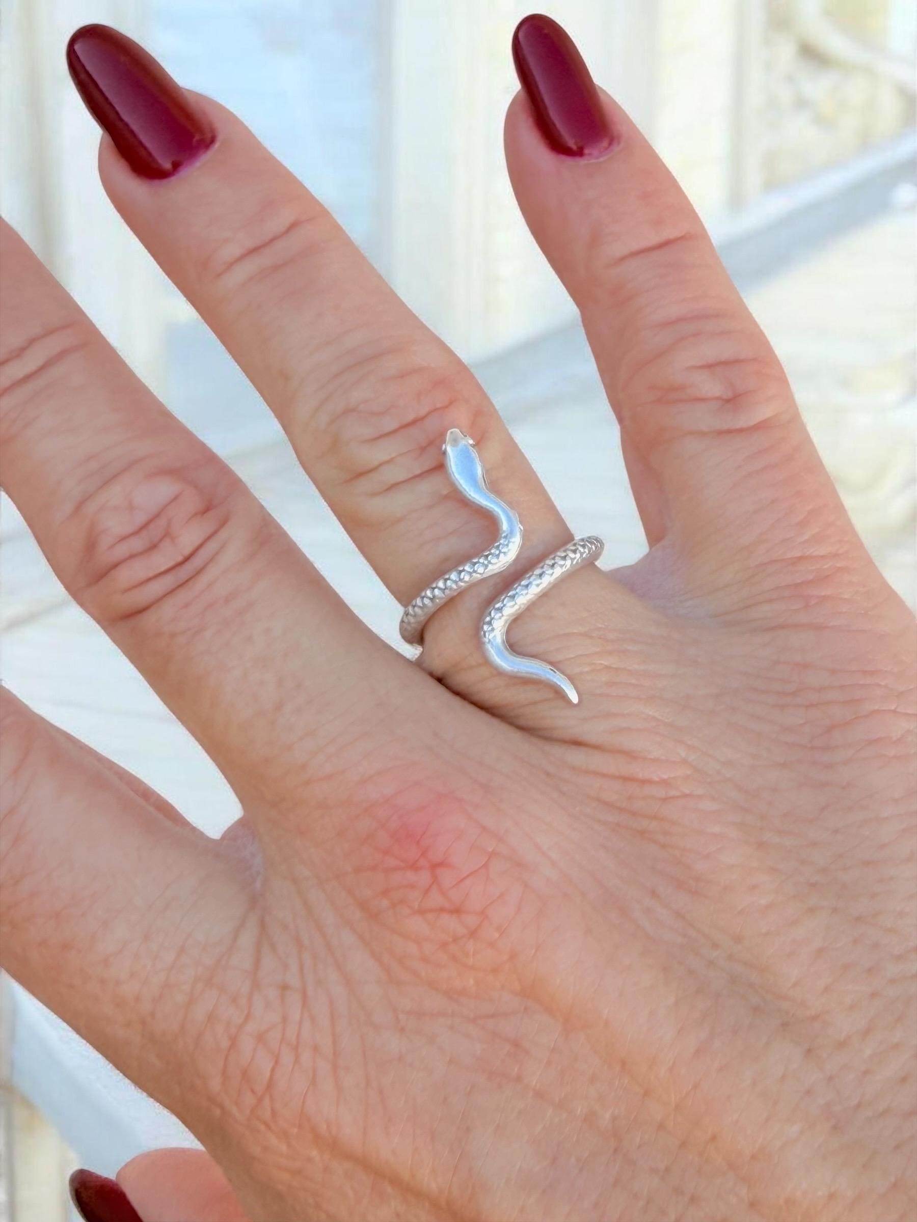 Snake Silver open adjustable ring, bohemian jewelry