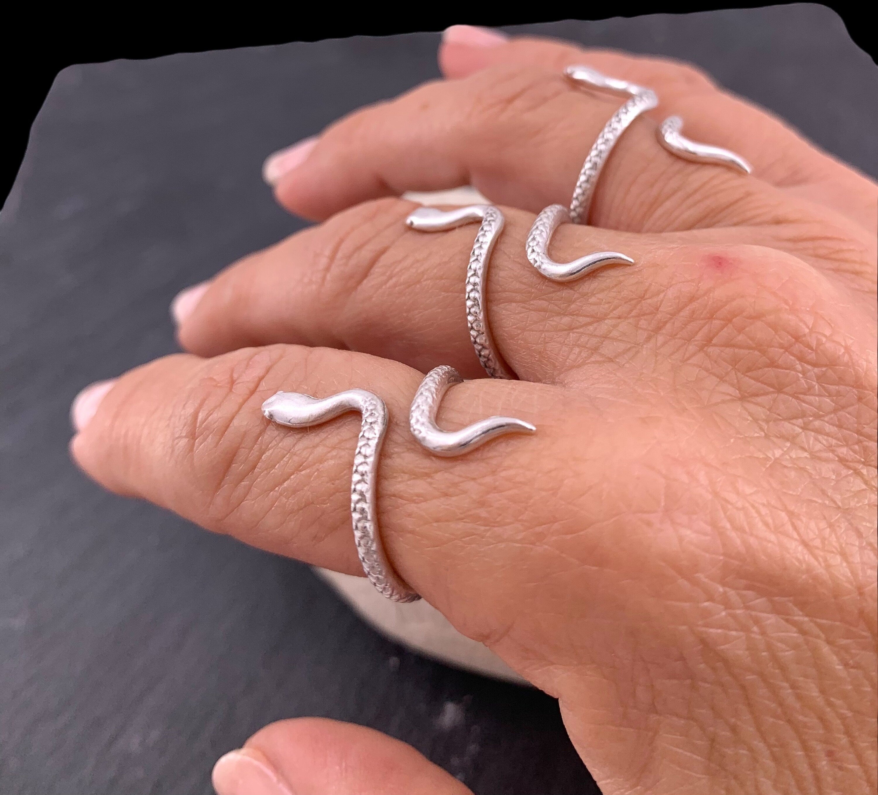 Snake Silver open adjustable ring, bohemian jewelry
