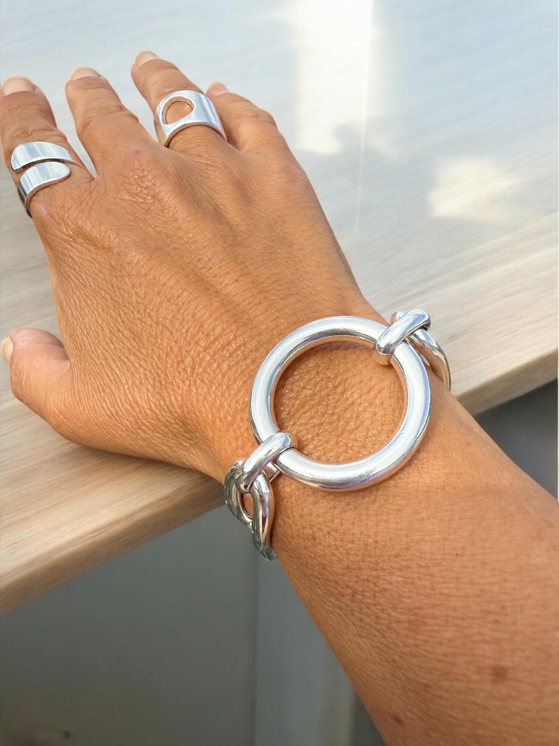 Chunky silver chain toggle bracelet, bold statement jewelry