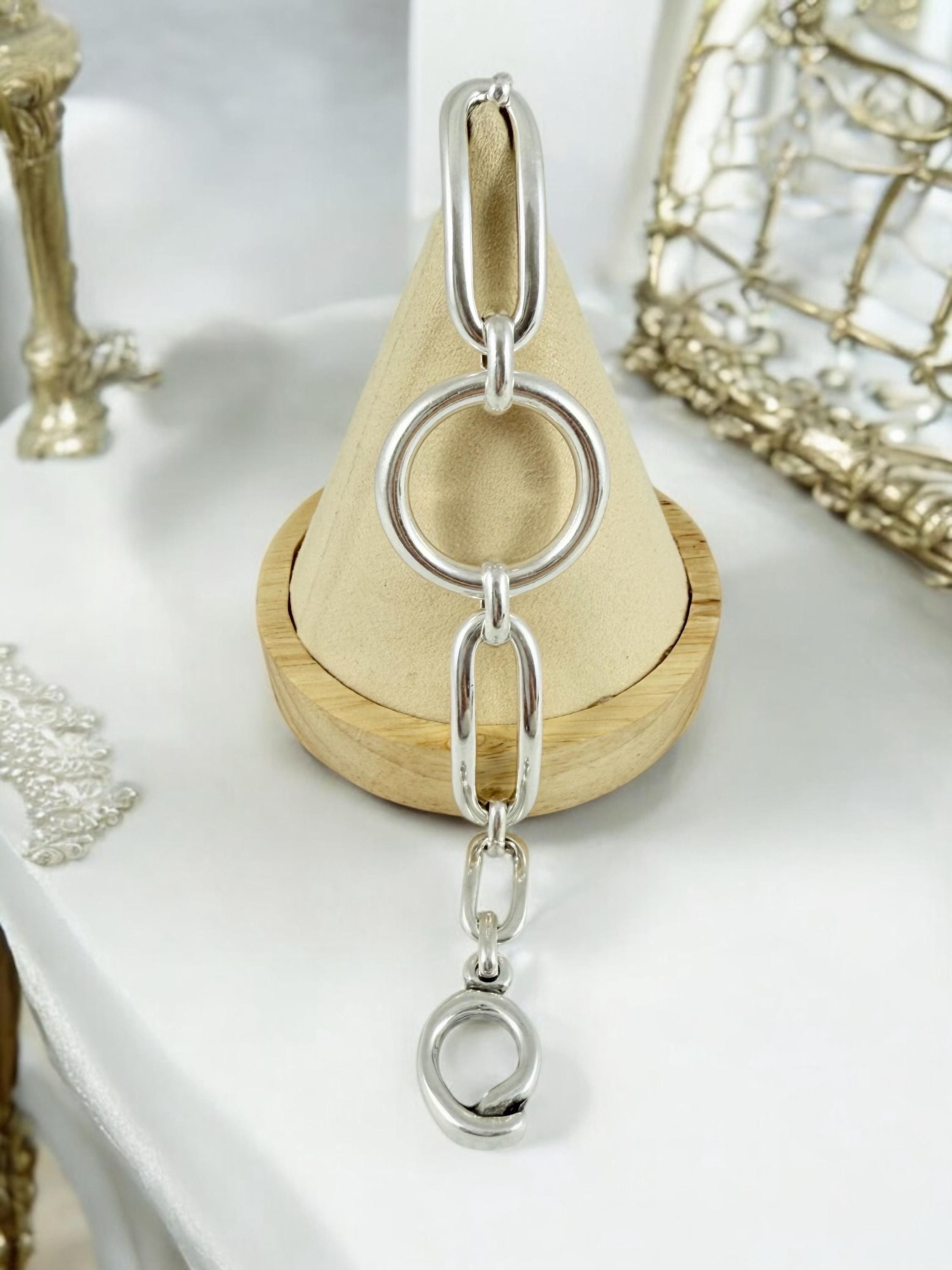 Chunky silver chain toggle bracelet, bold statement jewelry