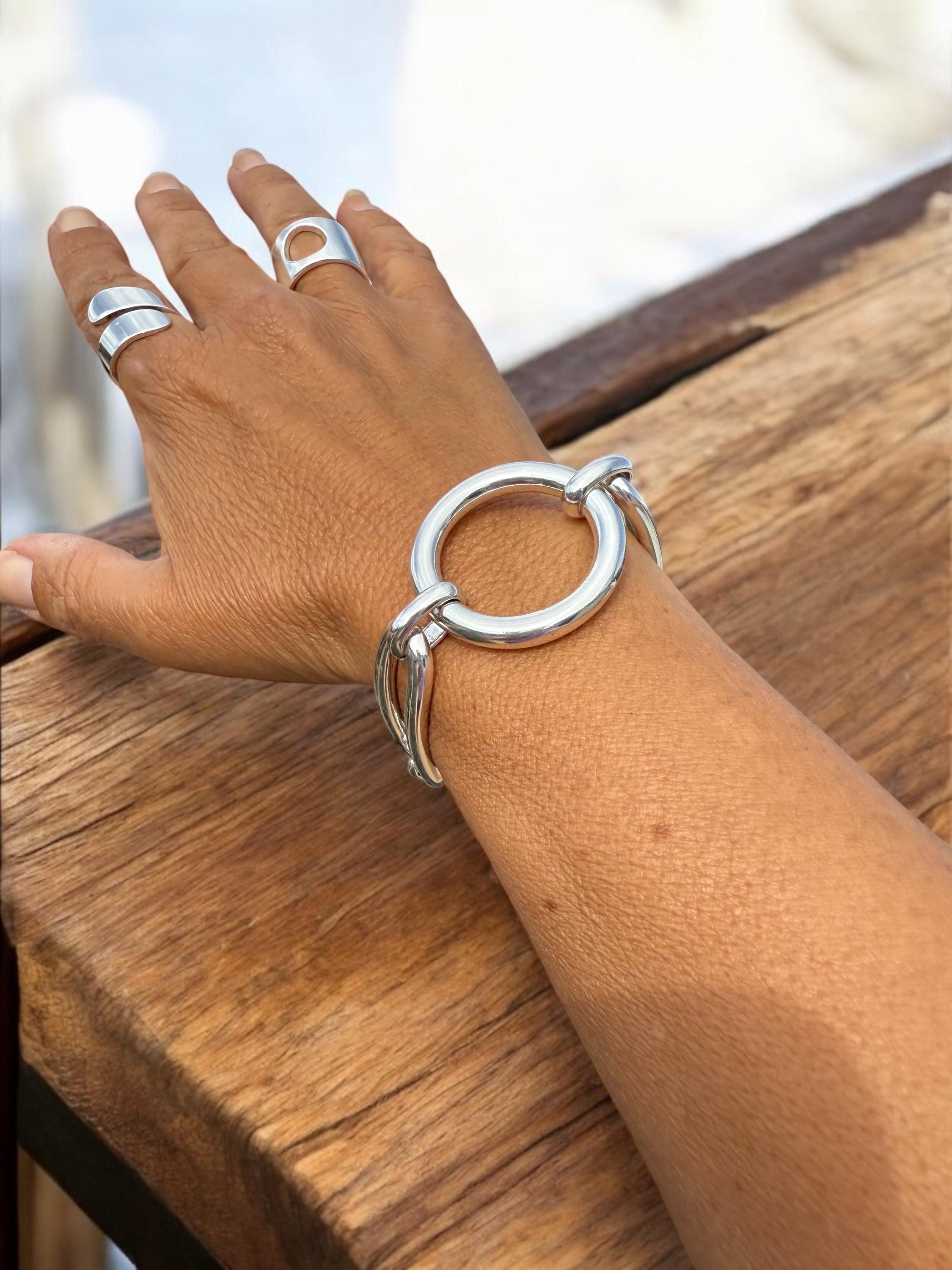 Chunky silver chain toggle bracelet, bold statement jewelry