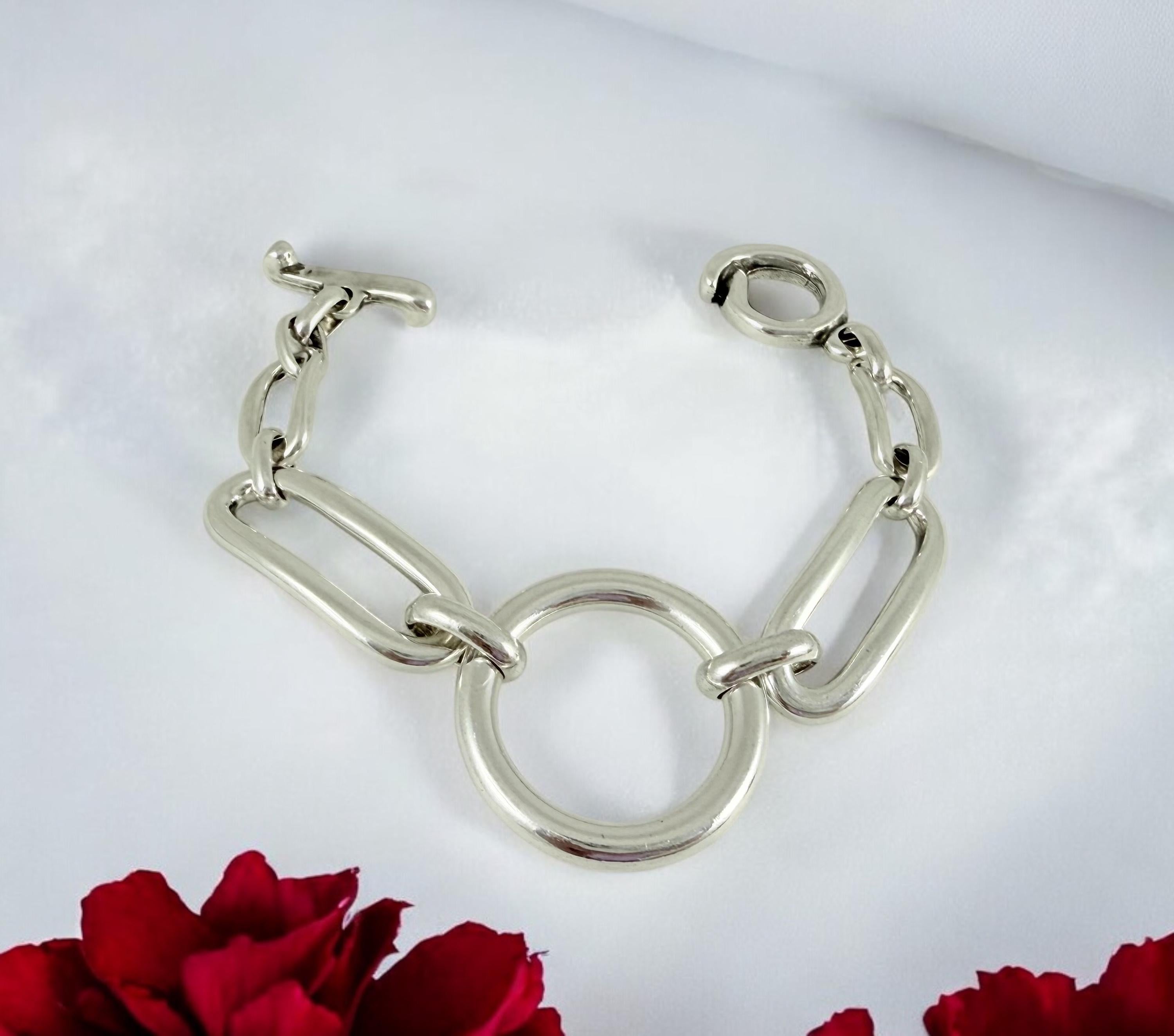 Chunky silver chain toggle bracelet, bold statement jewelry