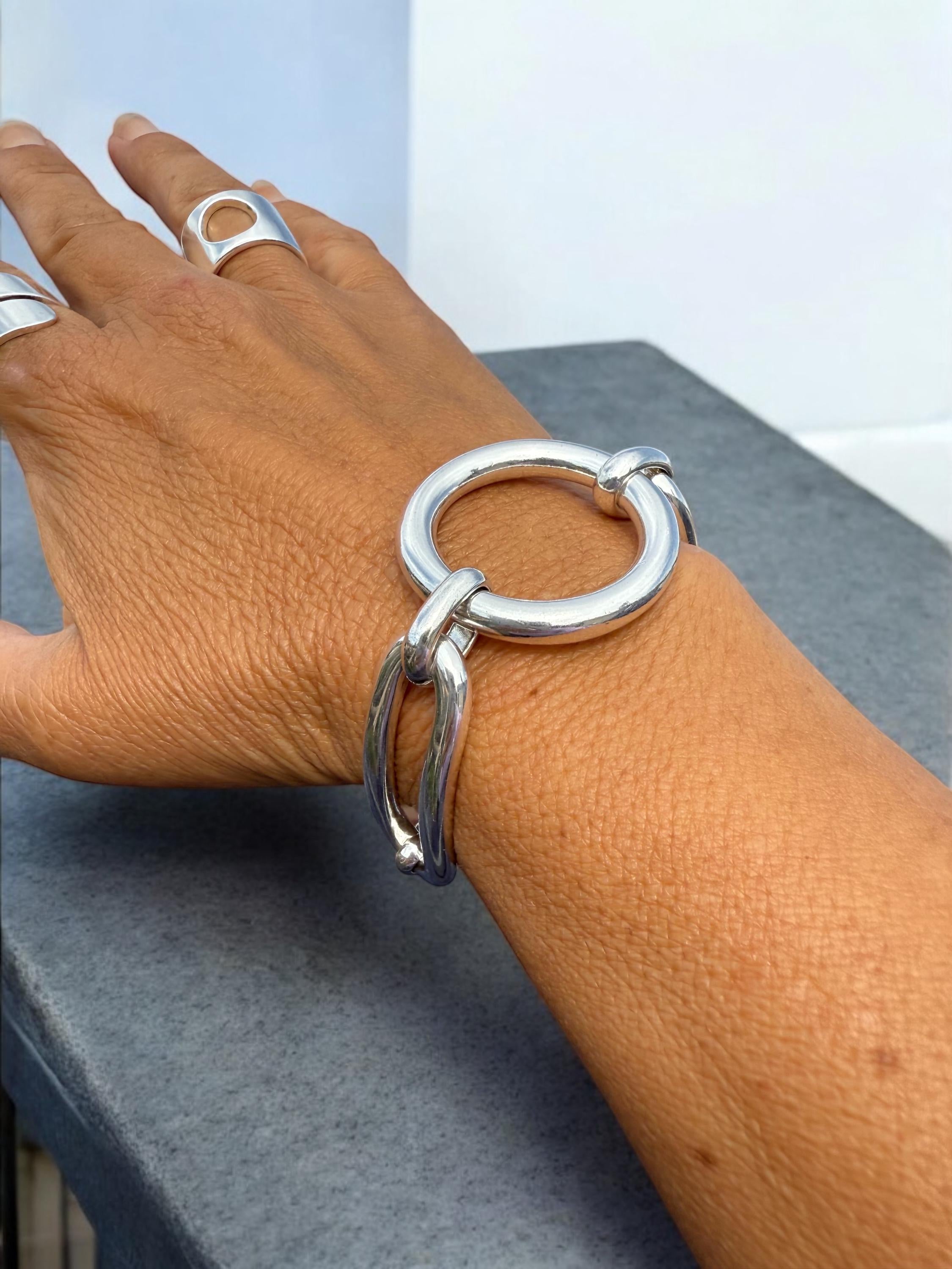 Chunky silver chain toggle bracelet, bold statement jewelry