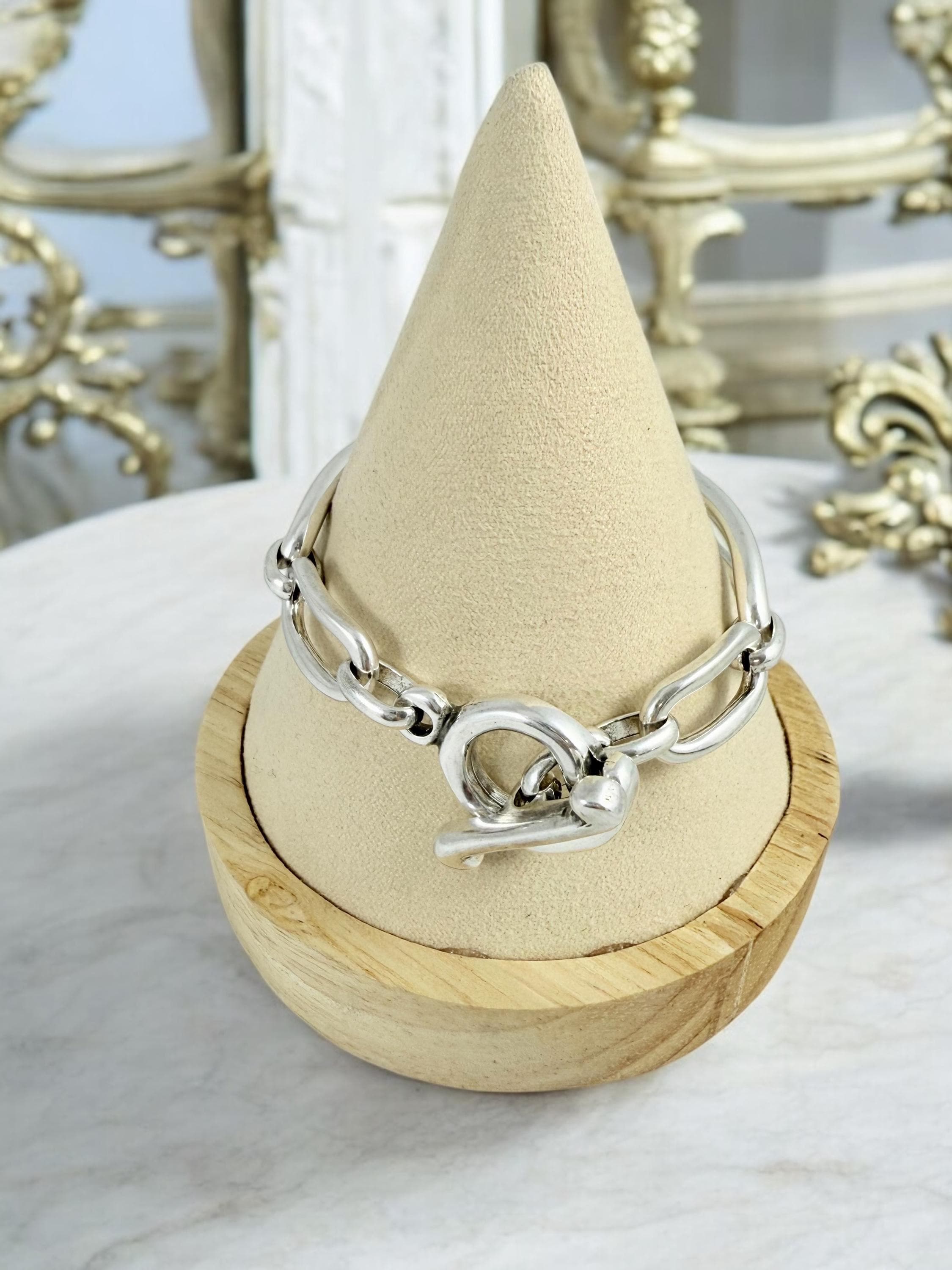 Chunky silver chain toggle bracelet, bold statement jewelry