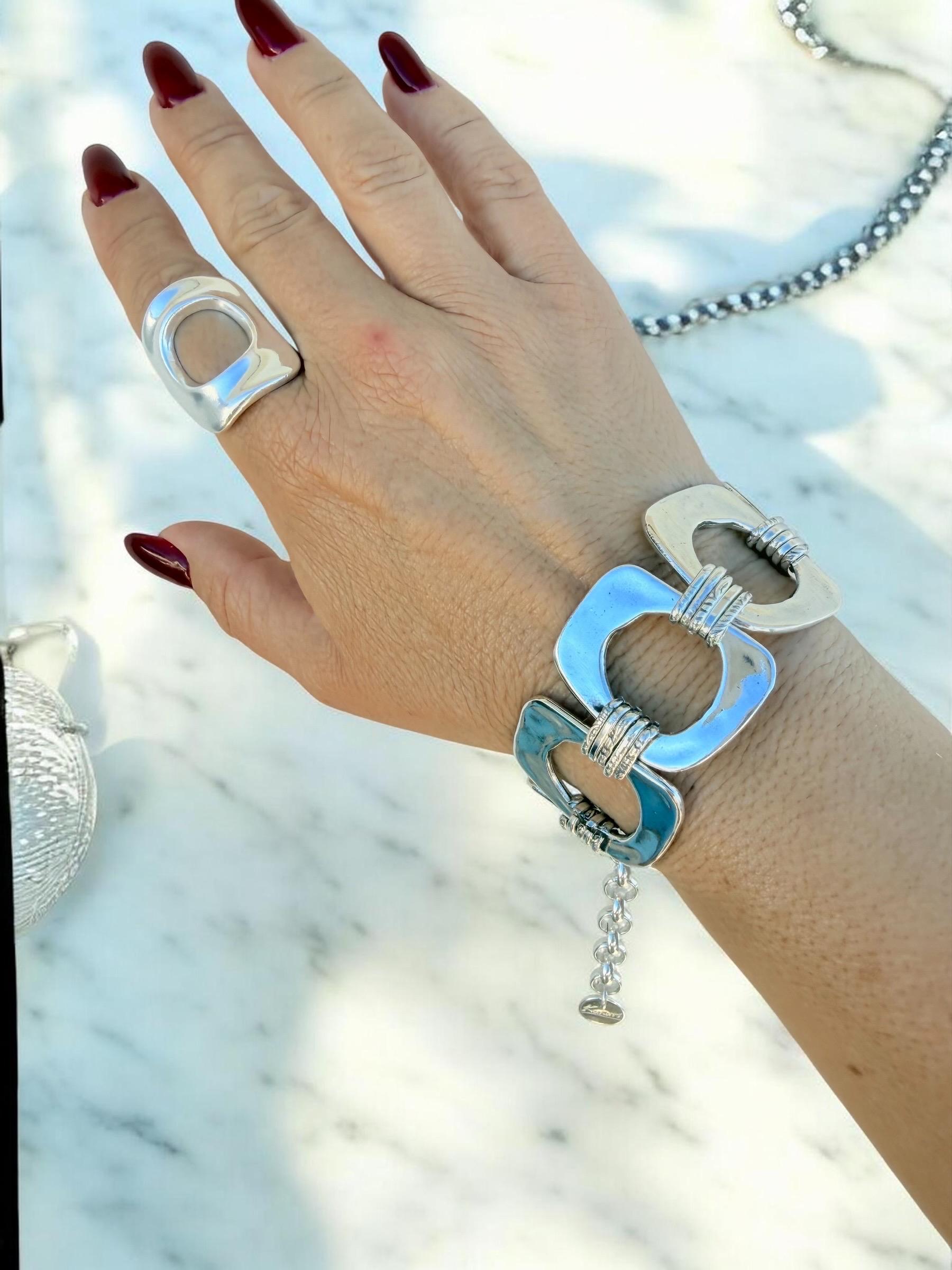 Chunky chain silver geometric bracelet, bold handmade jewelry
