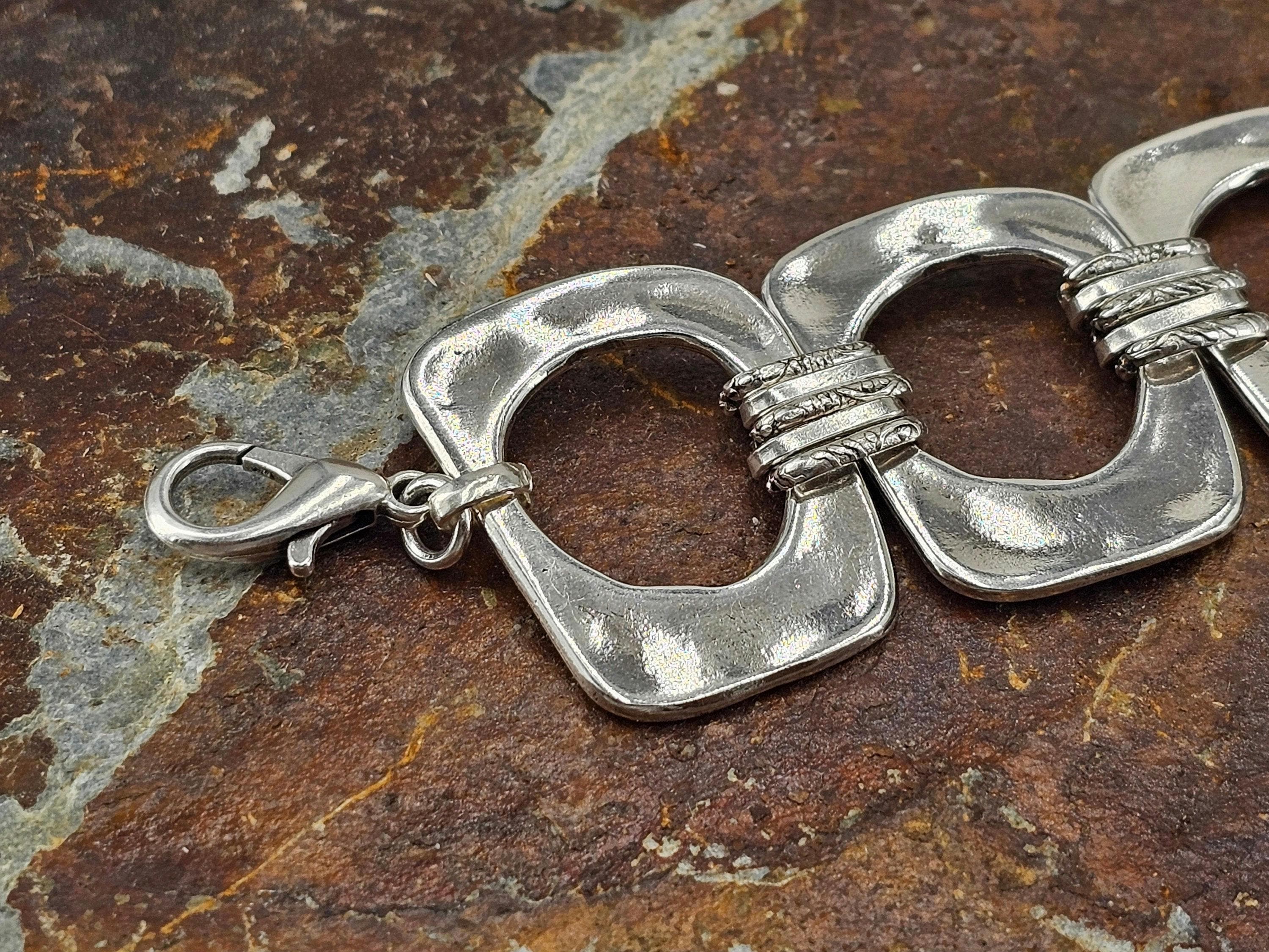 Chunky chain silver geometric bracelet, bold handmade jewelry