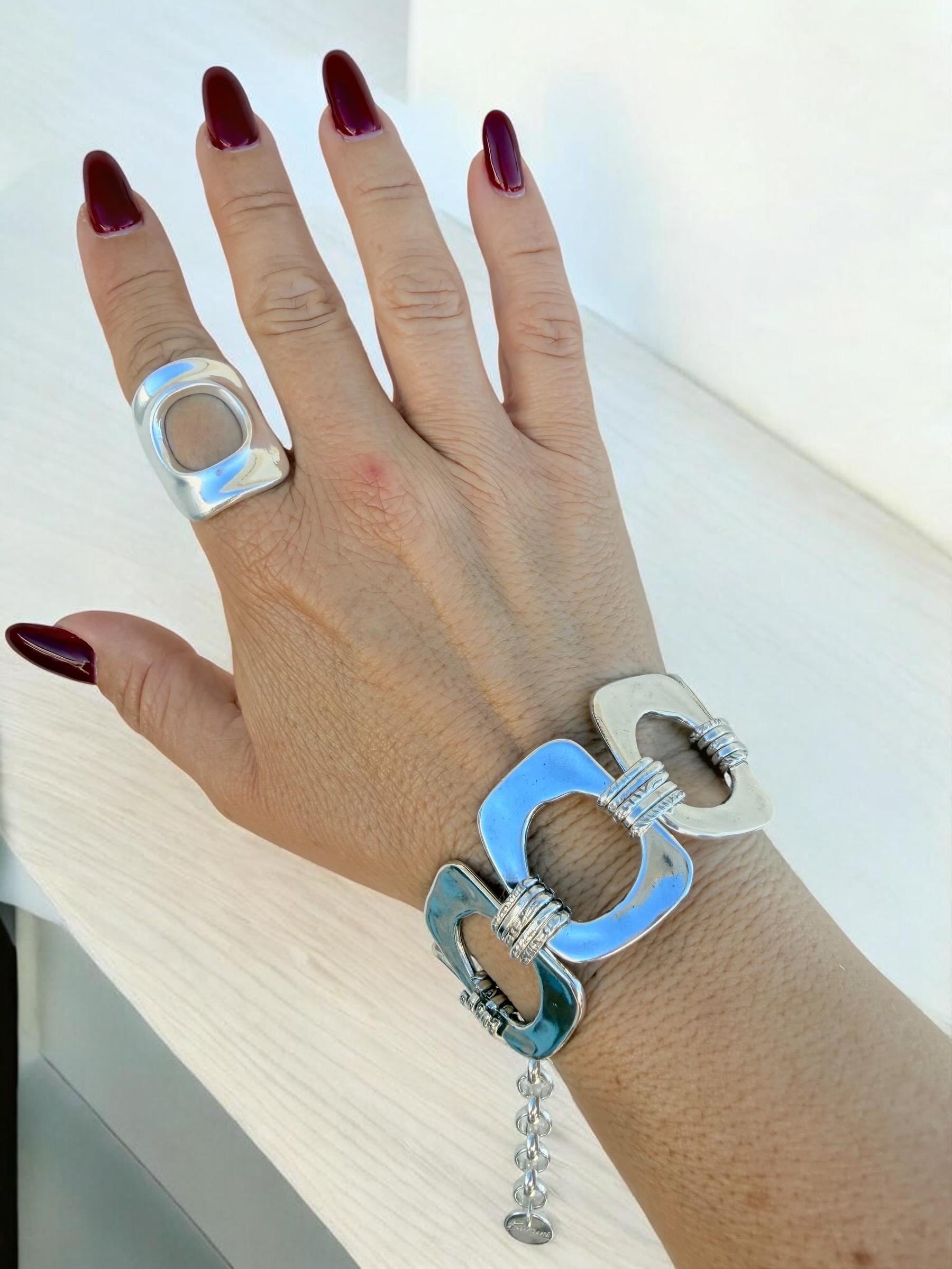 Chunky chain silver geometric bracelet, bold handmade jewelry