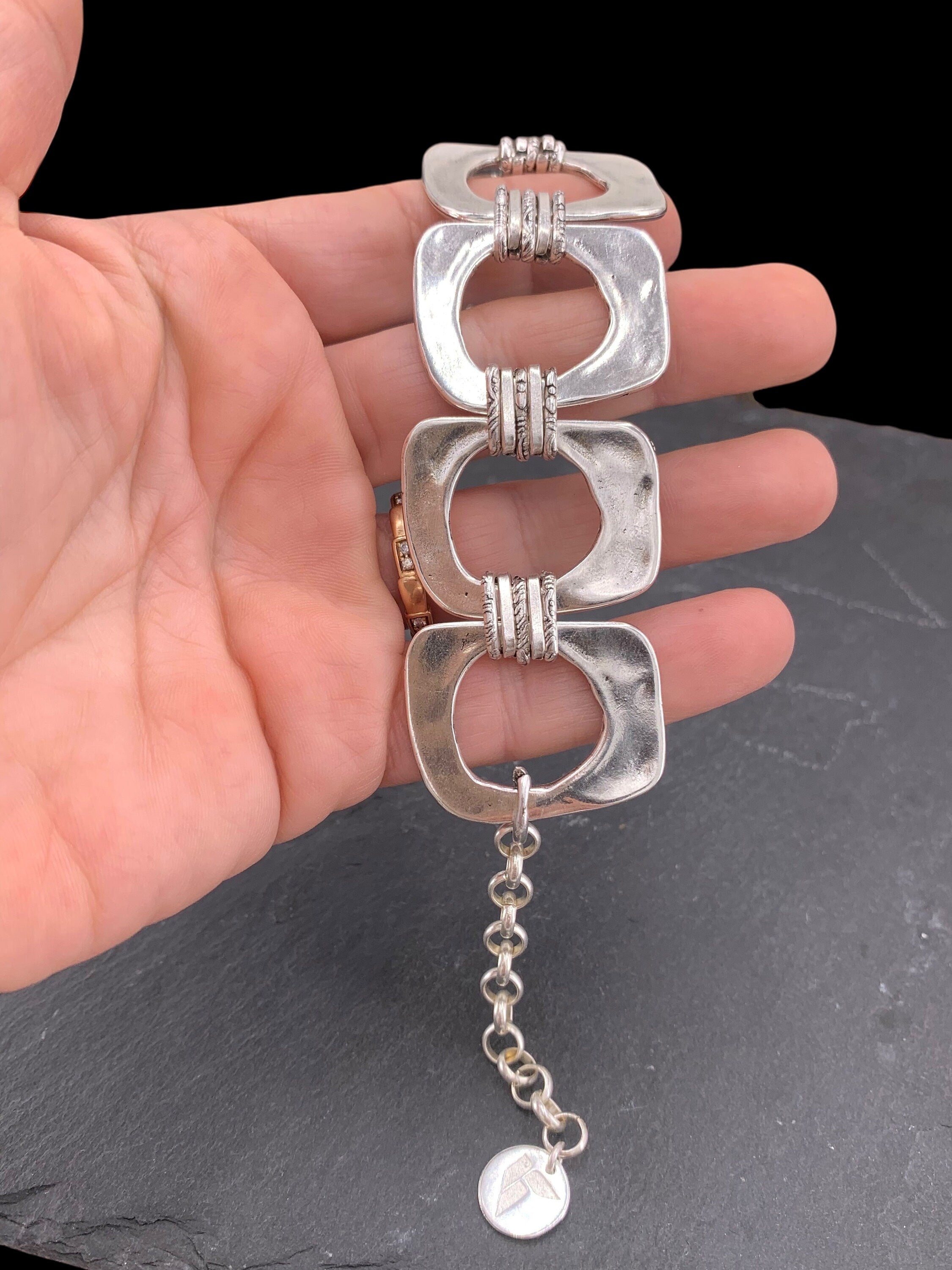 Chunky chain silver geometric bracelet, bold handmade jewelry