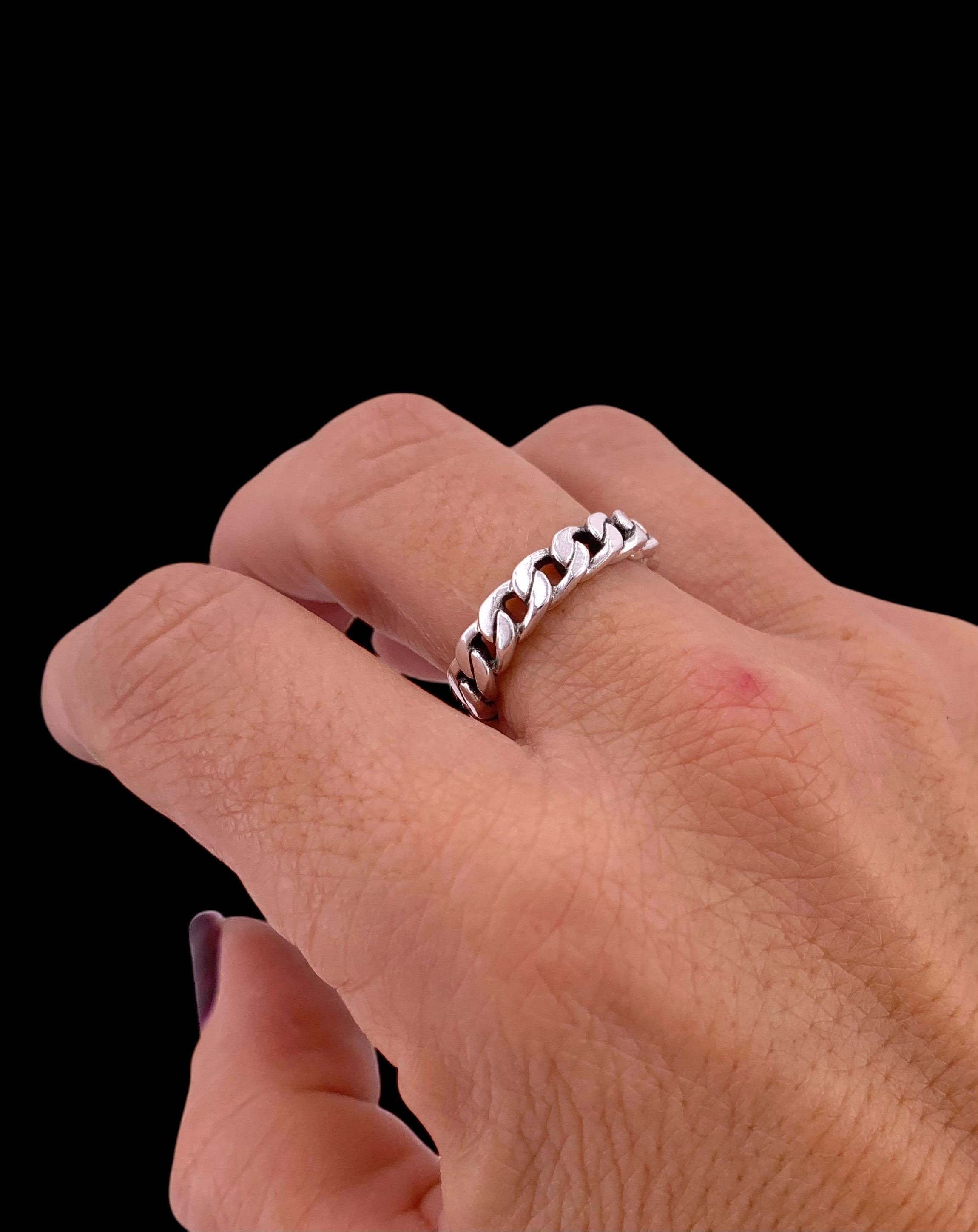 Silver plated chain shaped bohemian ring, industrial urban style