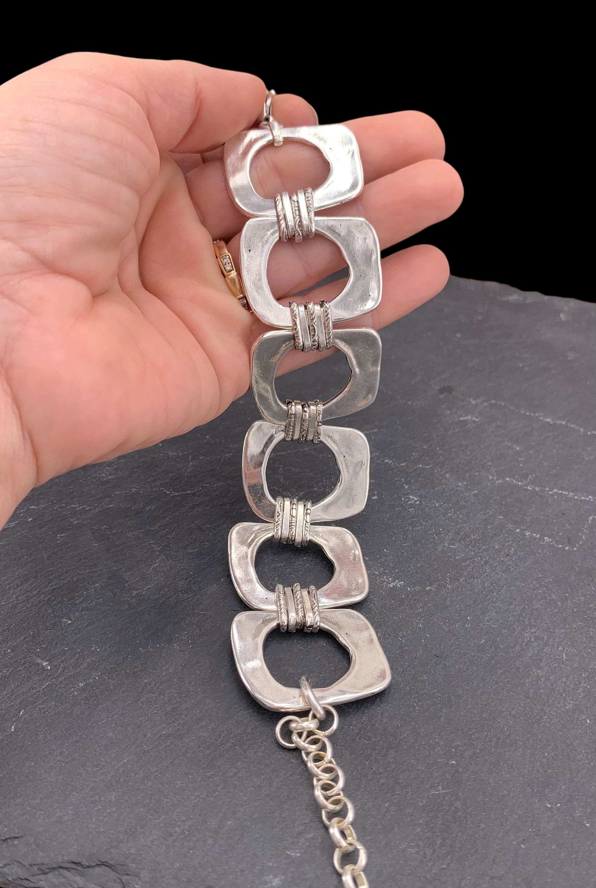 Chunky chain silver geometric bracelet, bold handmade jewelry
