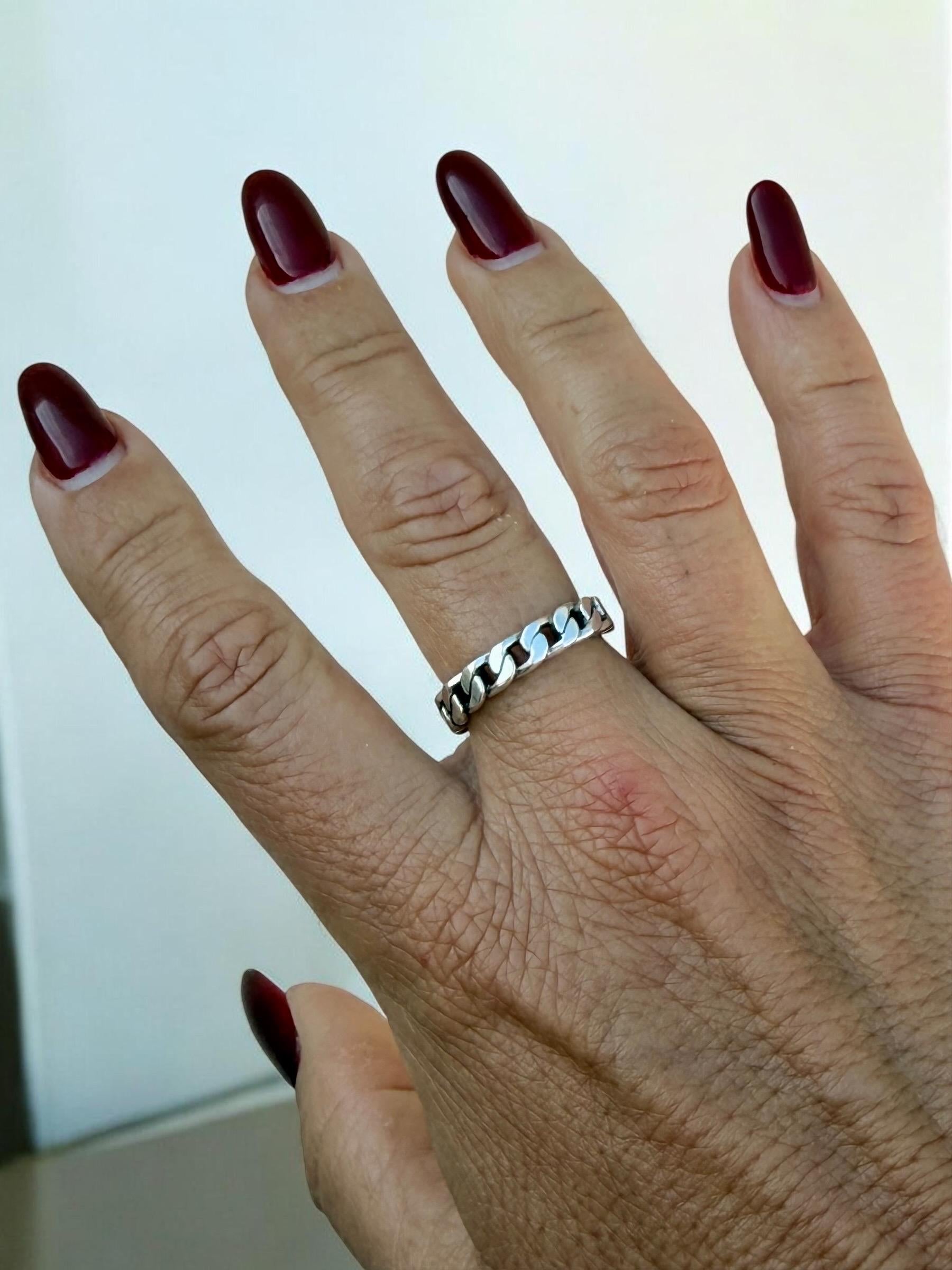 Silver plated chain shaped bohemian ring, industrial urban style