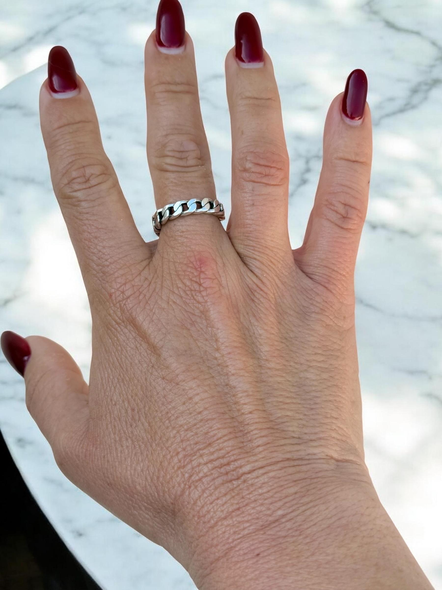 Silver plated chain shaped bohemian ring, industrial urban style