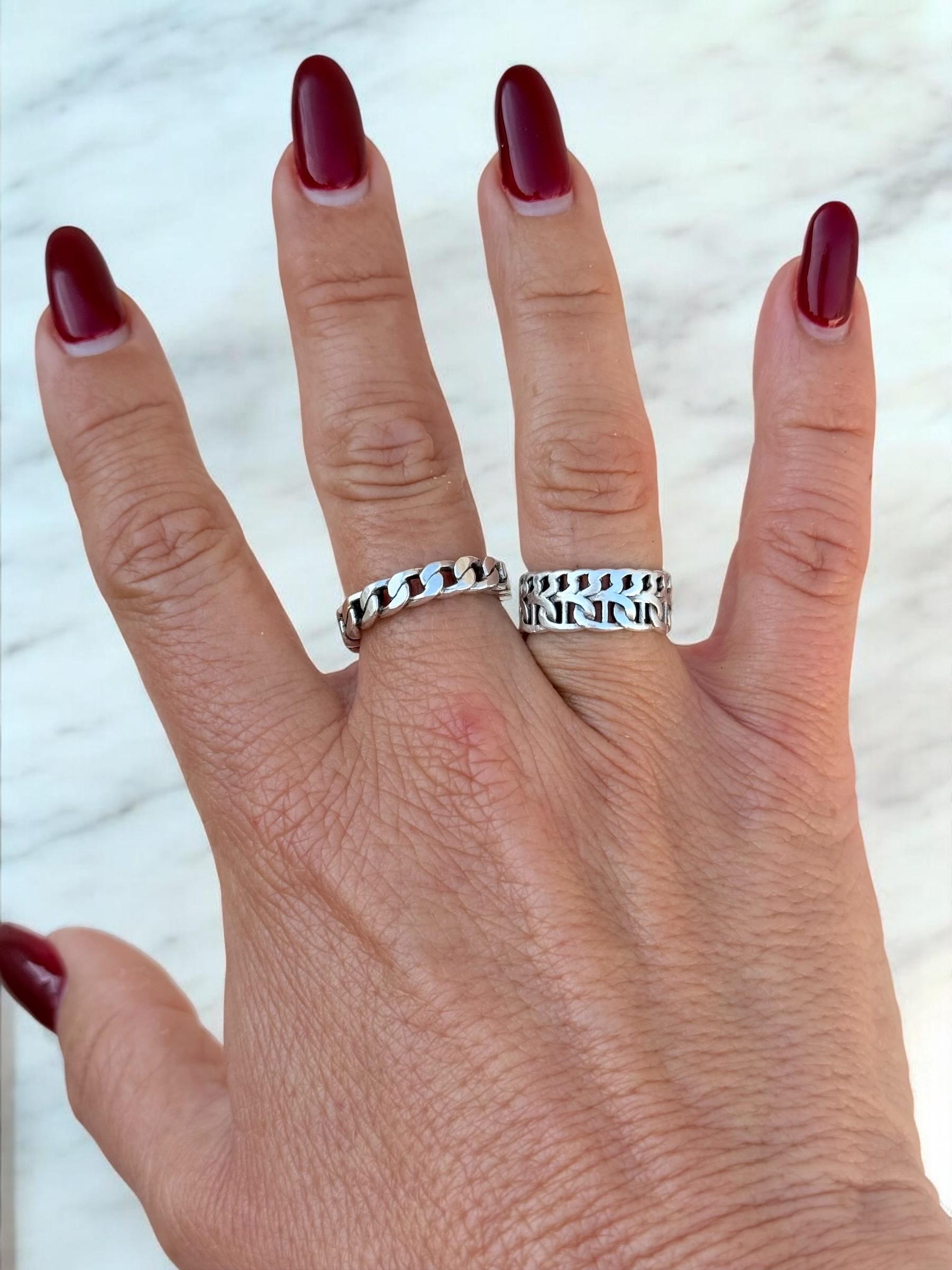Silver plated chain shaped bohemian ring, industrial urban style