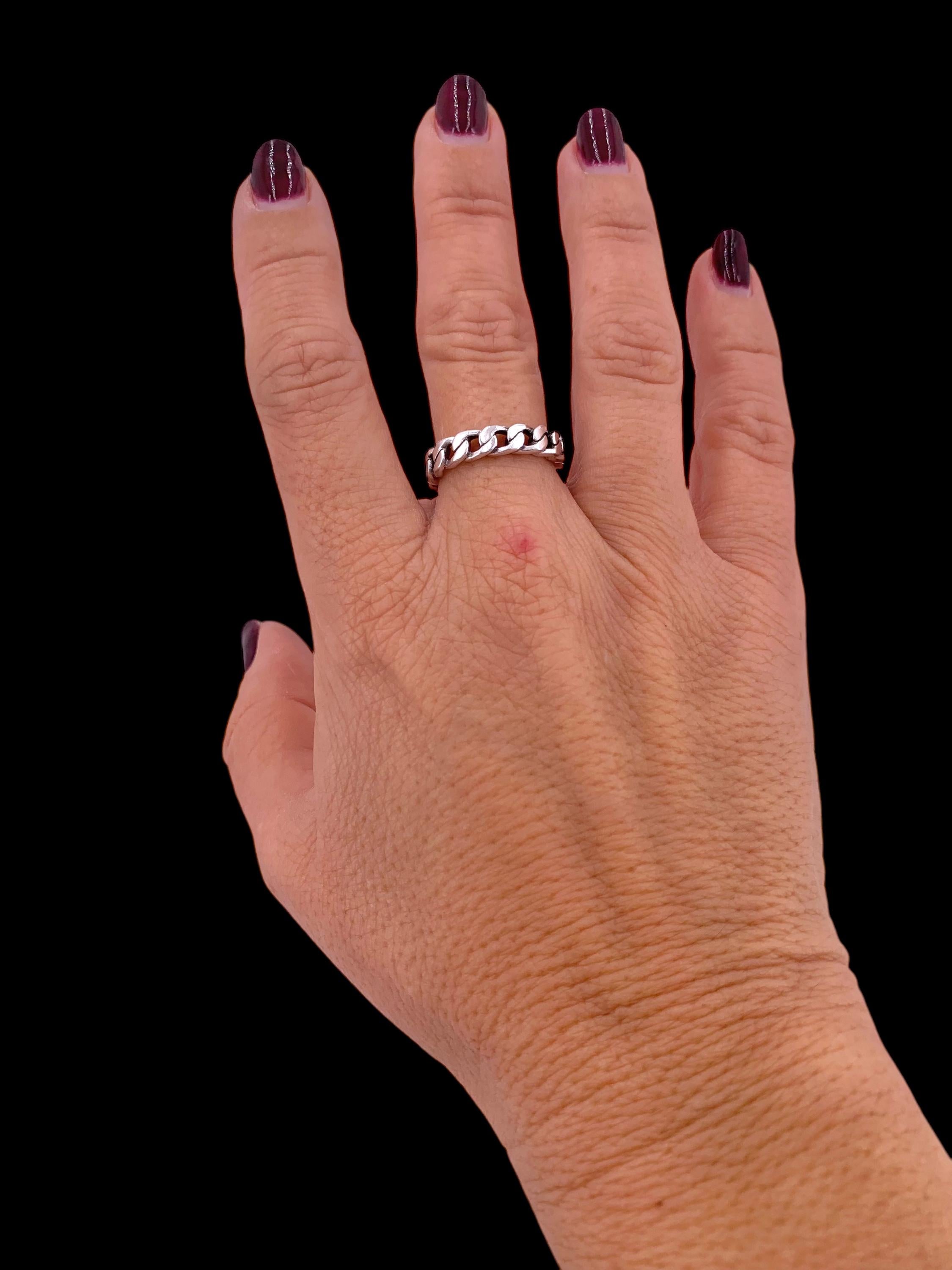 Silver plated chain shaped bohemian ring, industrial urban style