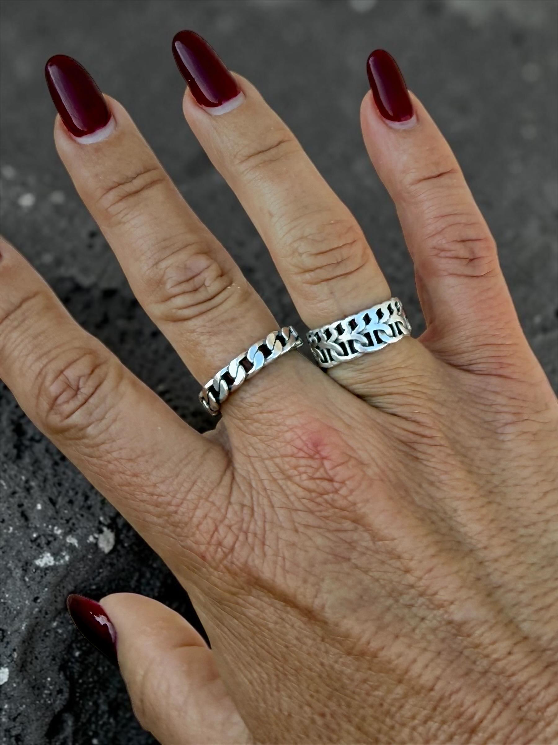 Silver plated chain shaped bohemian ring, industrial urban style