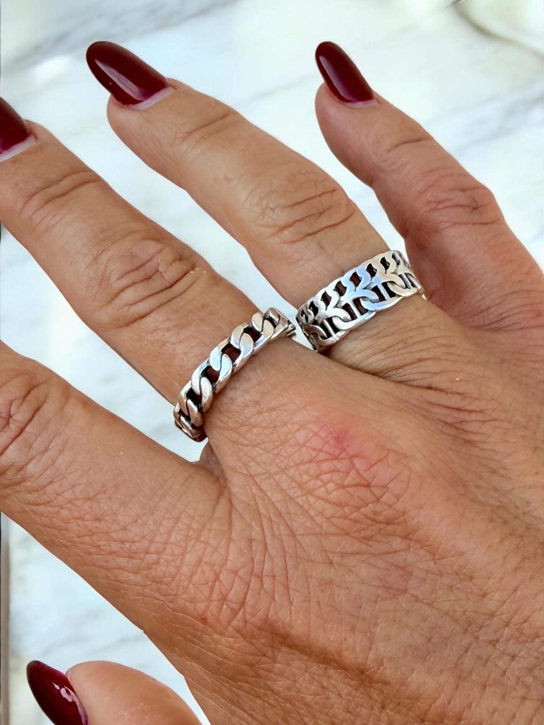Silver plated chain shaped bohemian ring, industrial urban style