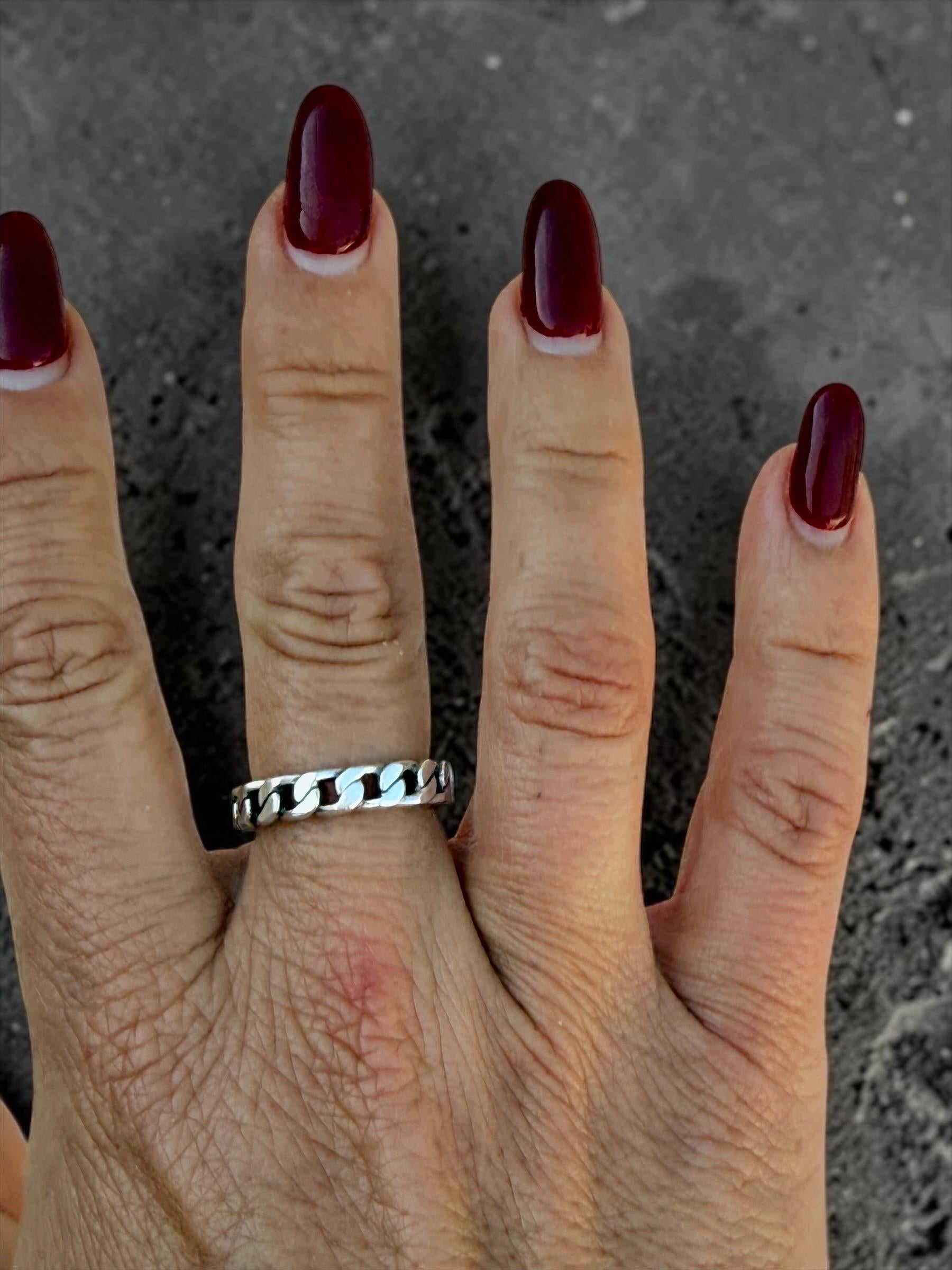 Silver plated chain shaped bohemian ring, industrial urban style