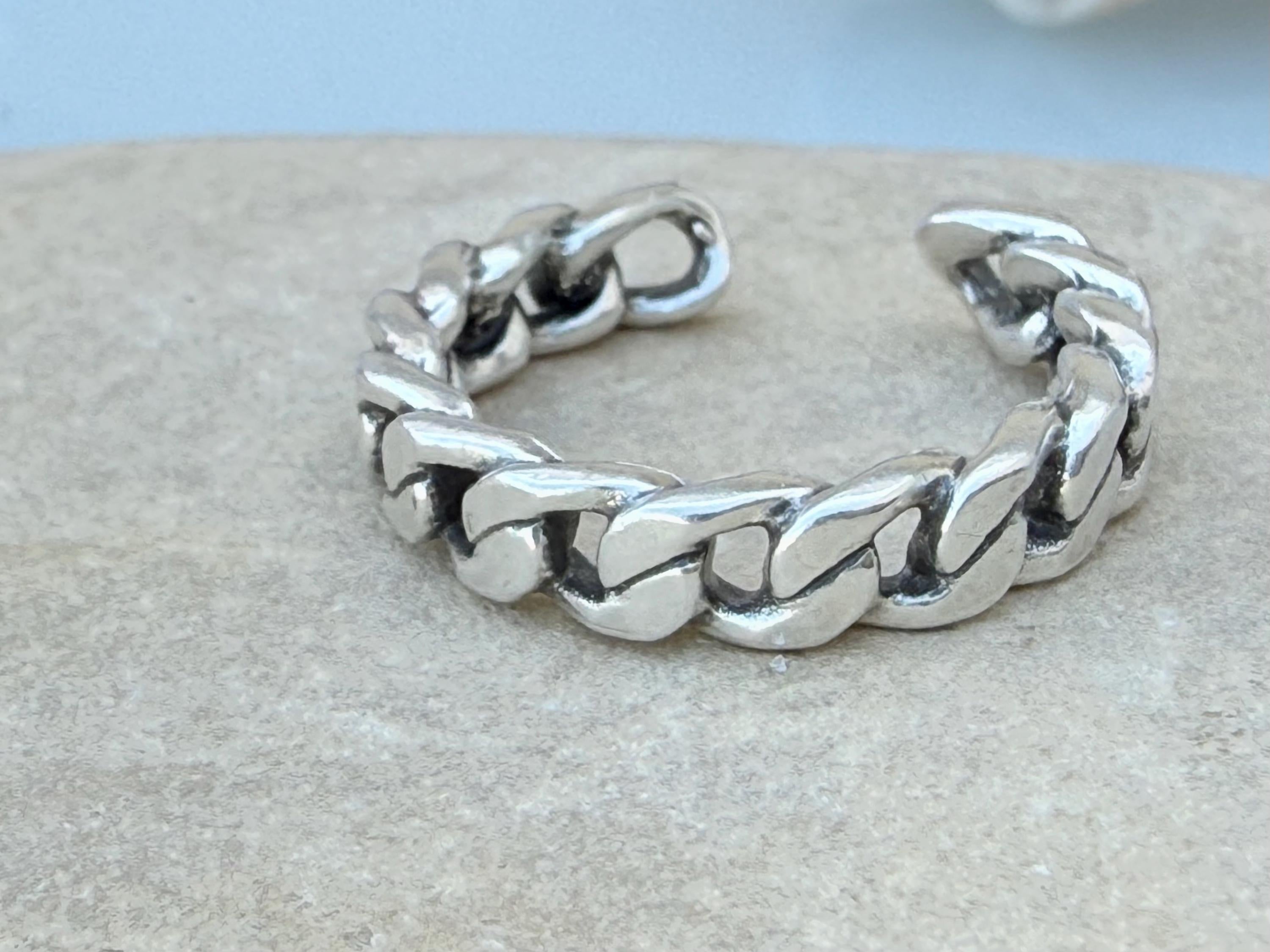 Silver plated chain shaped bohemian ring, industrial urban style