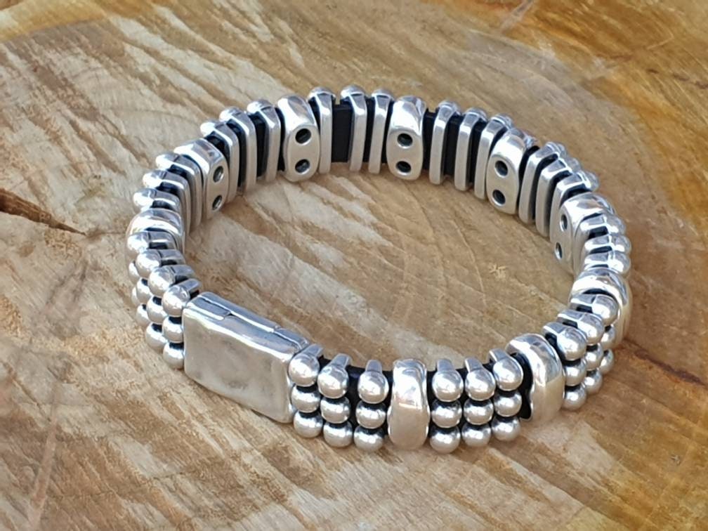 Unisex artisian Industrial chunky silver Metal bracelet