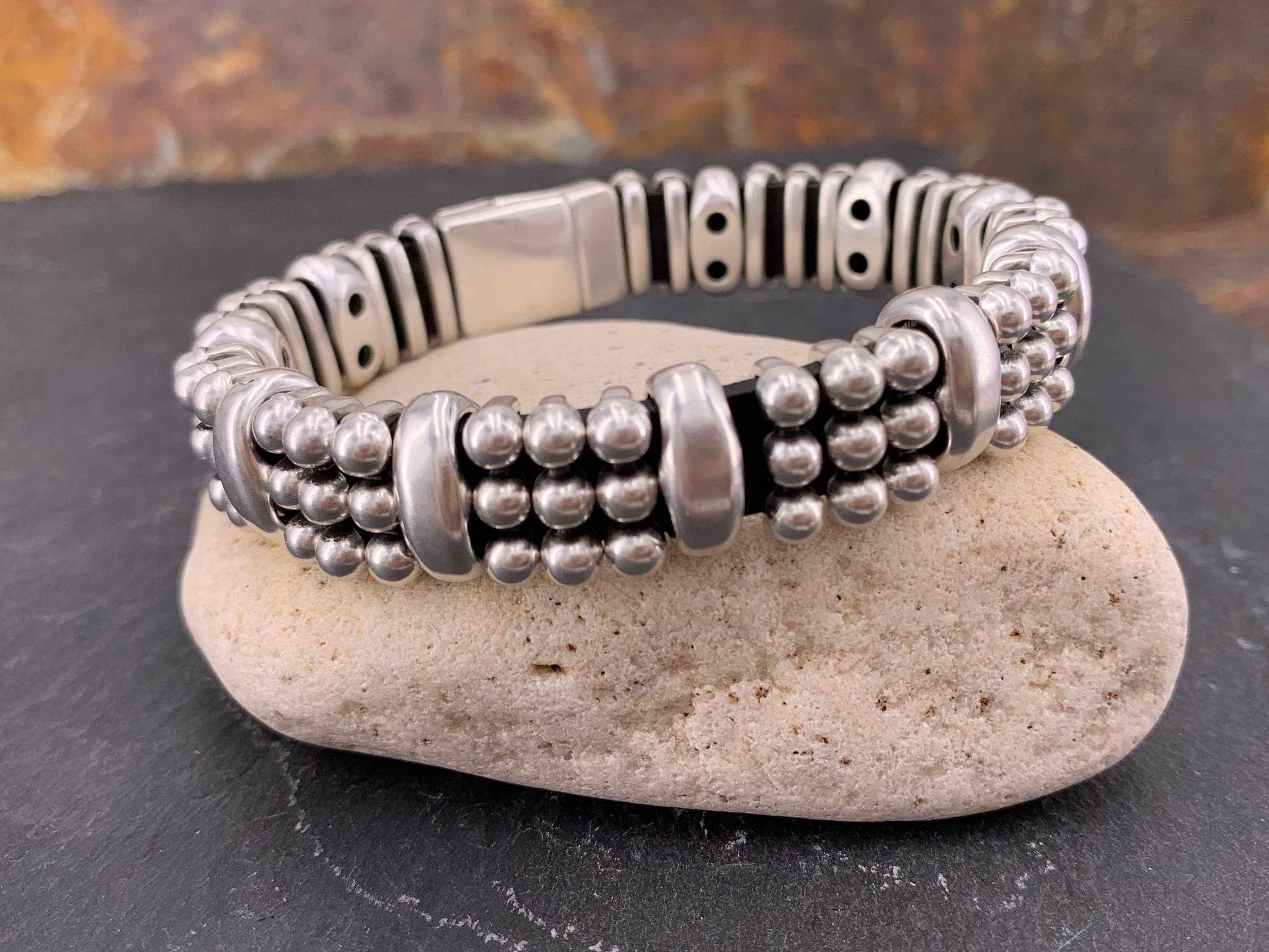 Unisex artisian Industrial chunky silver Metal bracelet