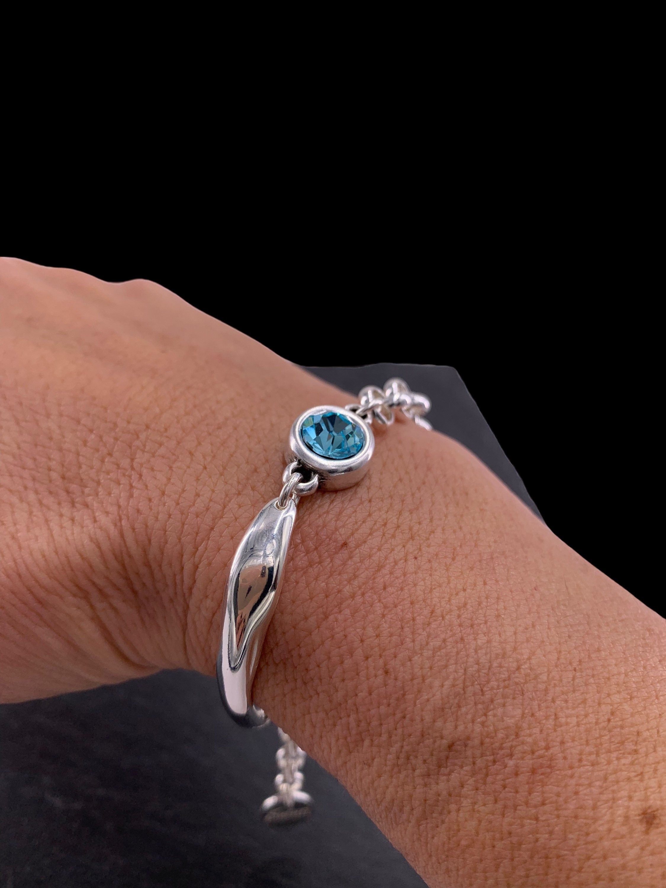 Chunky silver half-cuff and chain bracelet with Swarovski accent, custom bold bracelet