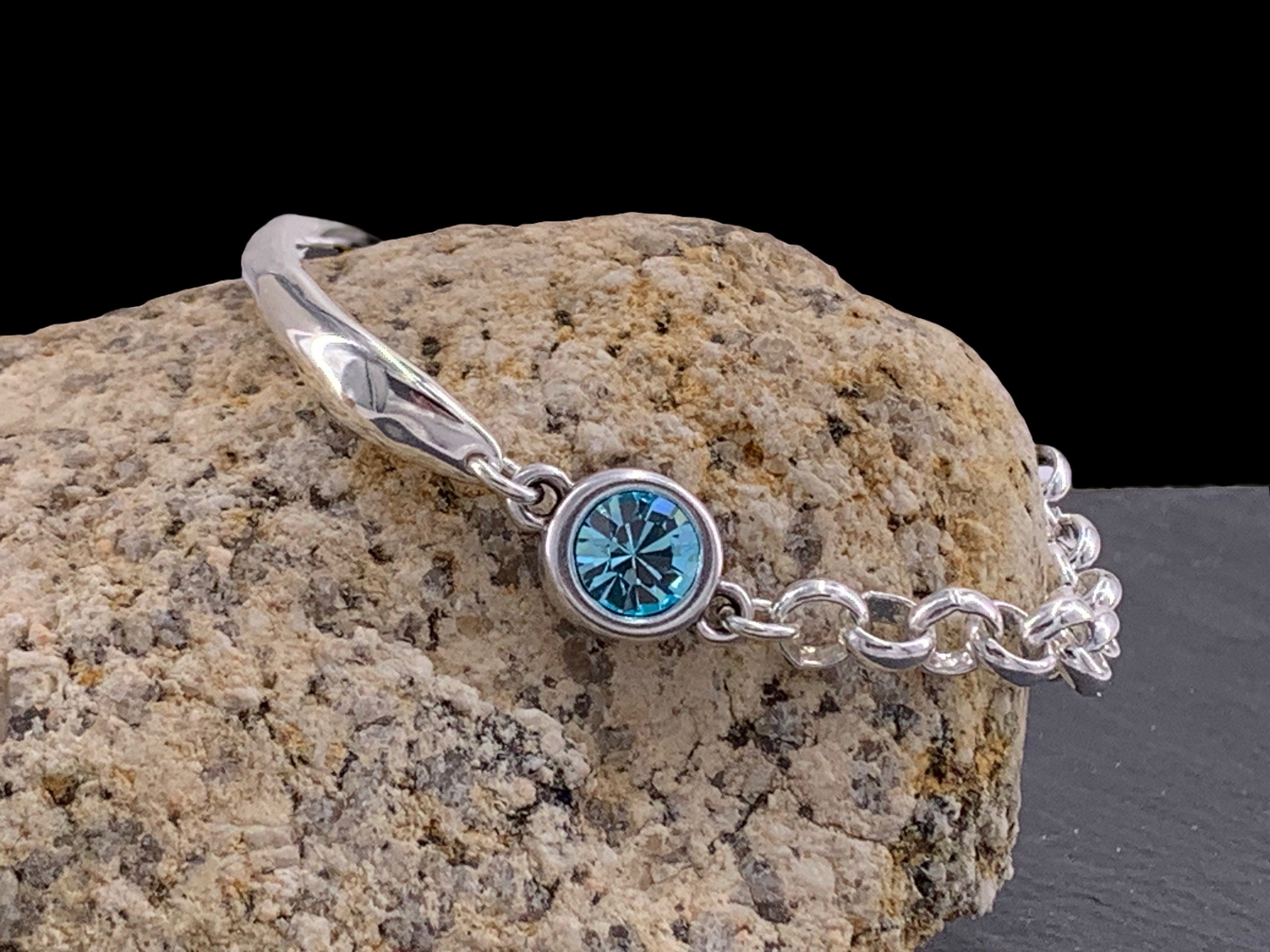 Chunky silver half-cuff and chain bracelet with Swarovski accent, custom bold bracelet