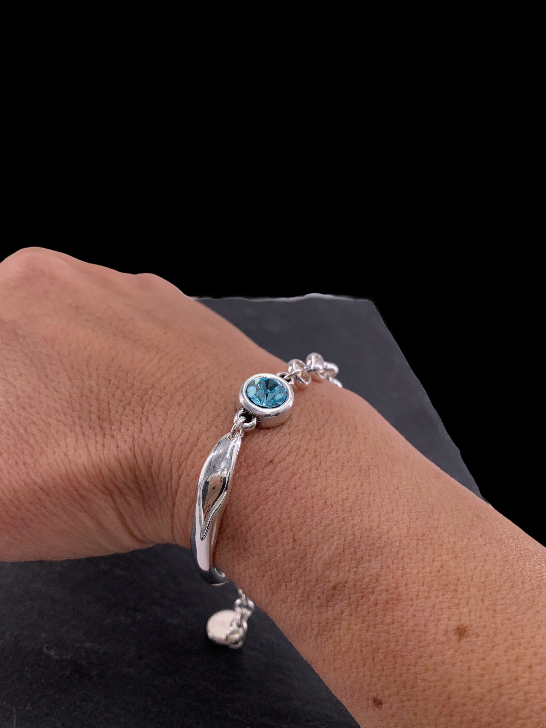 Chunky silver half-cuff and chain bracelet with Swarovski accent, custom bold bracelet
