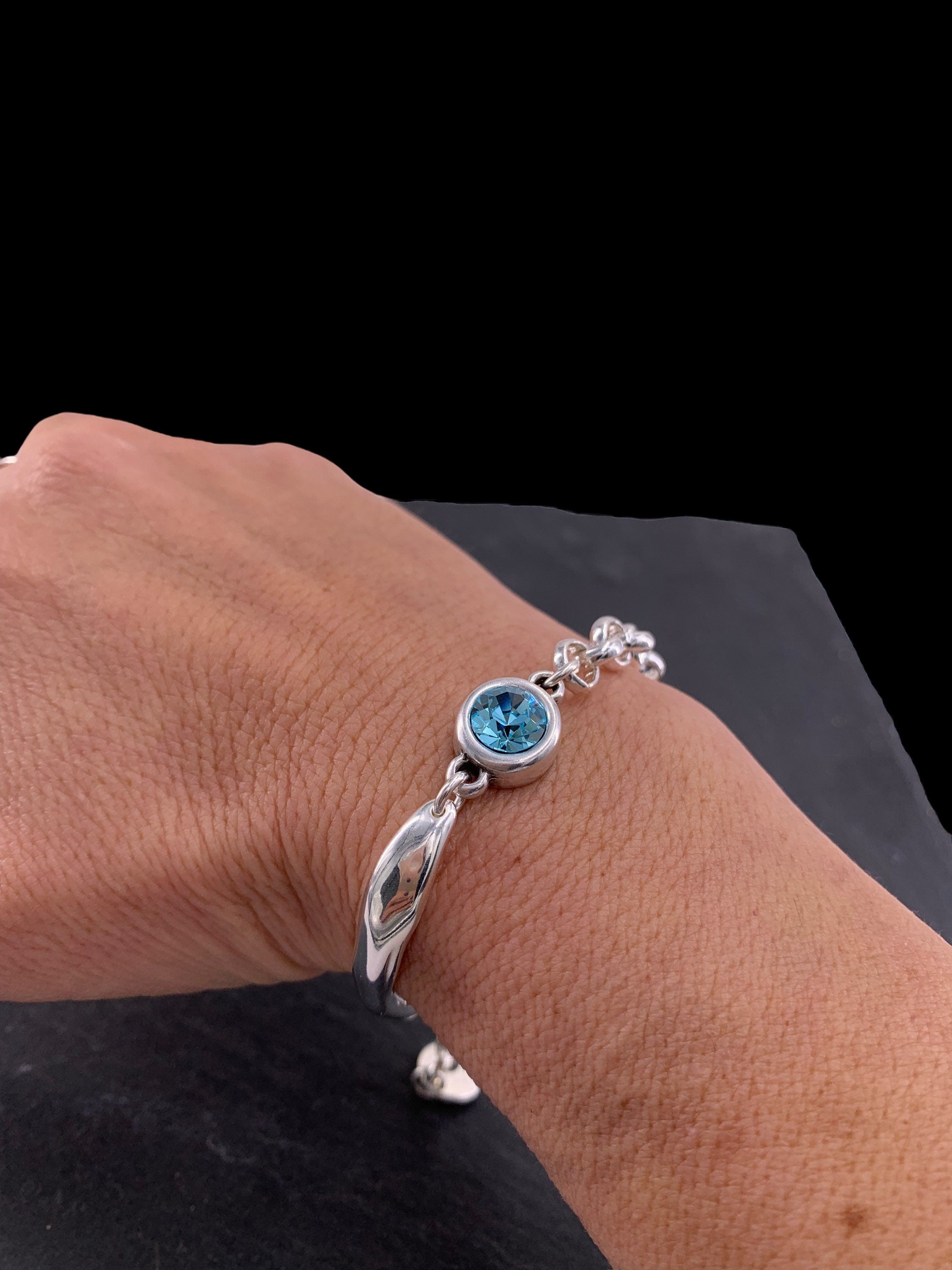 Chunky silver half-cuff and chain bracelet with Swarovski accent, custom bold bracelet