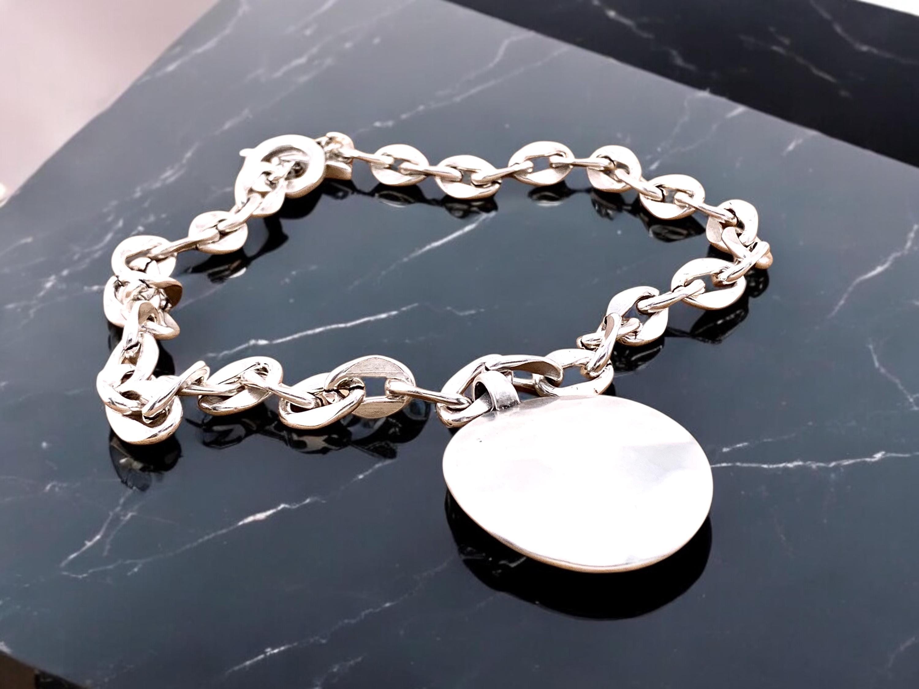 Chunky chain Silver-Plated toggle clasp Necklace with Large Hammered Pendant, bold custom jewelry
