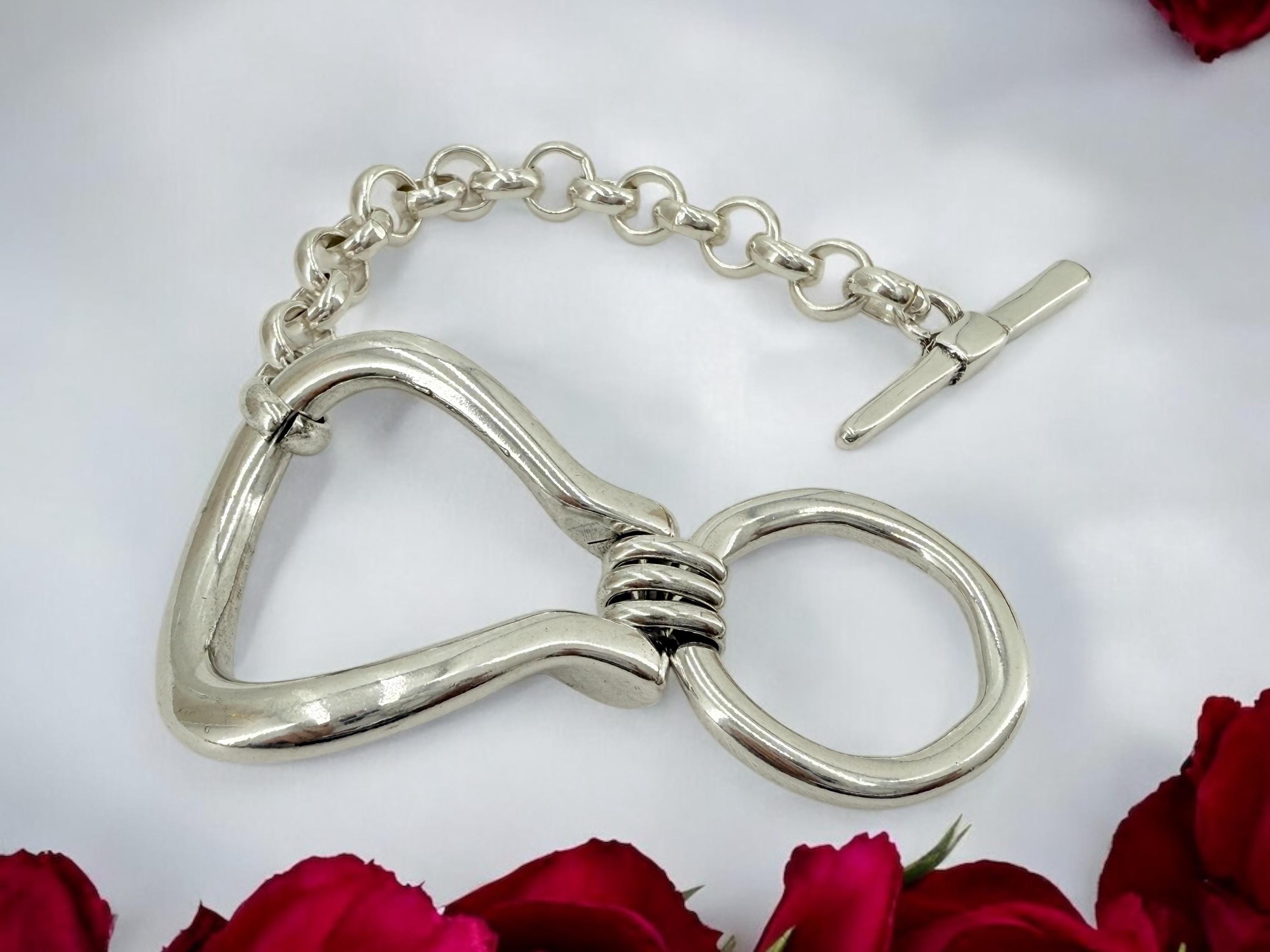 Chunky Silver geometric bold Bracelet, big link chain Oversized Toggle Cuff, sculptural design jewelry